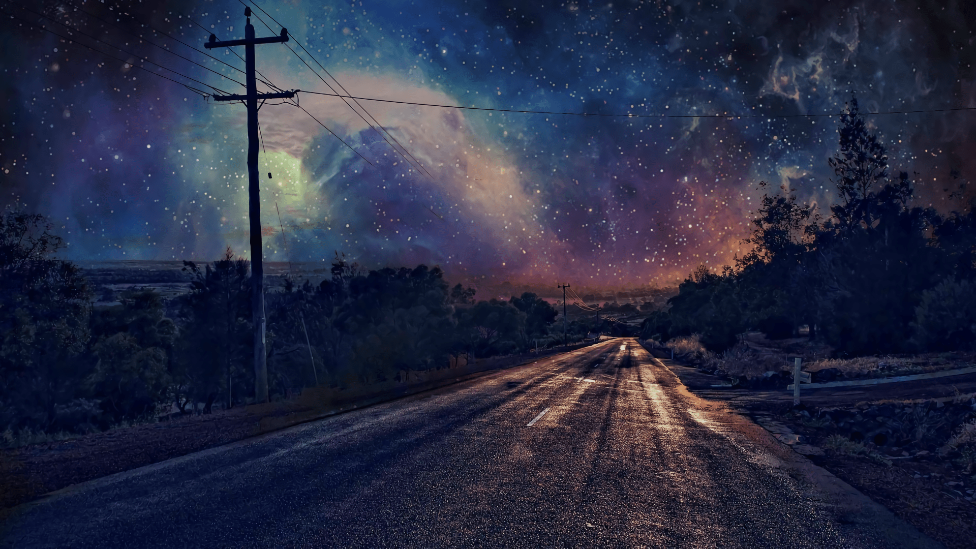 HD Wallpaper Starry Sky Over a ManMade Road at Night