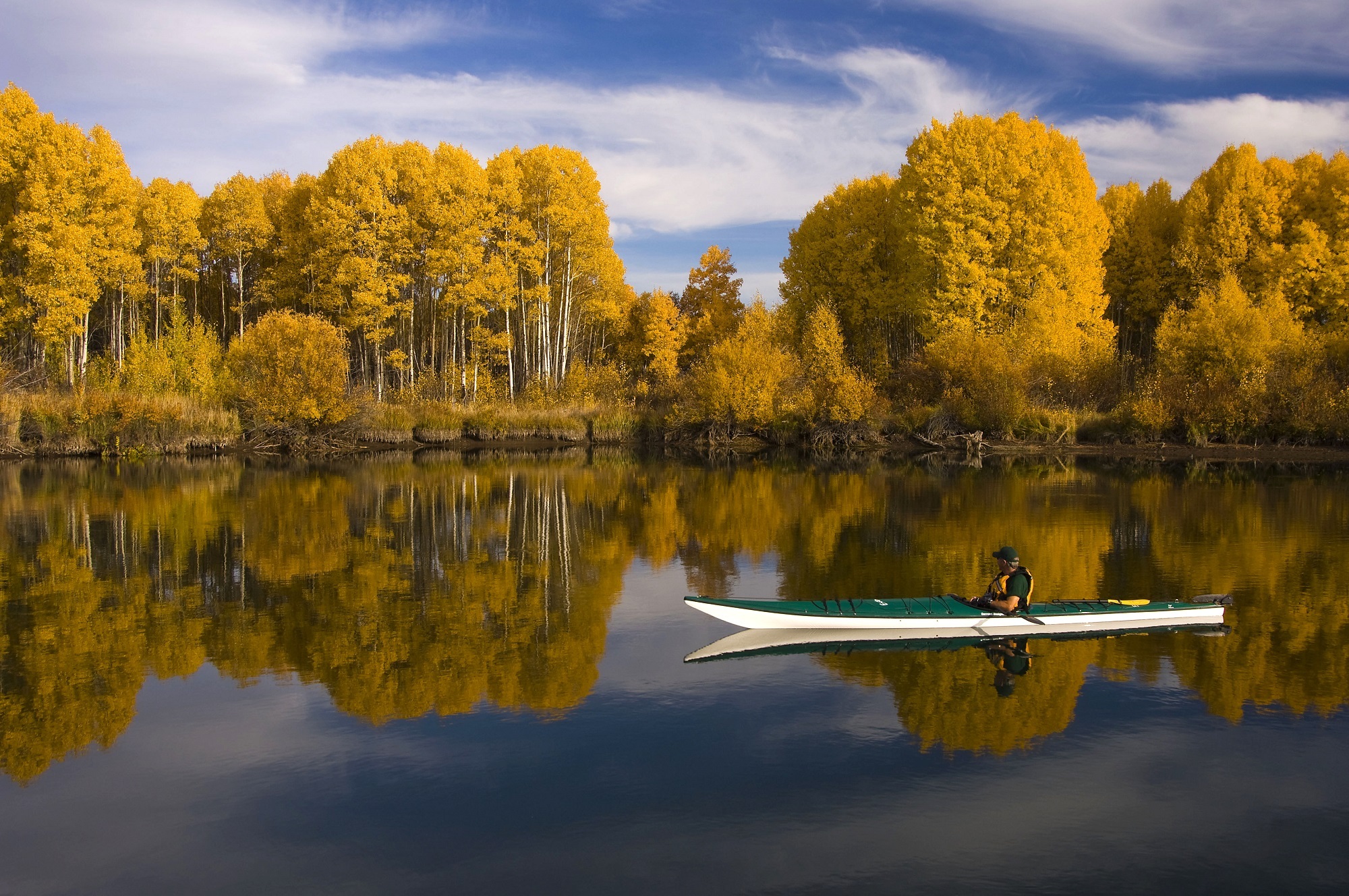 Download Nature Fall Tree Reflection Boat Kayak Photography Lake HD