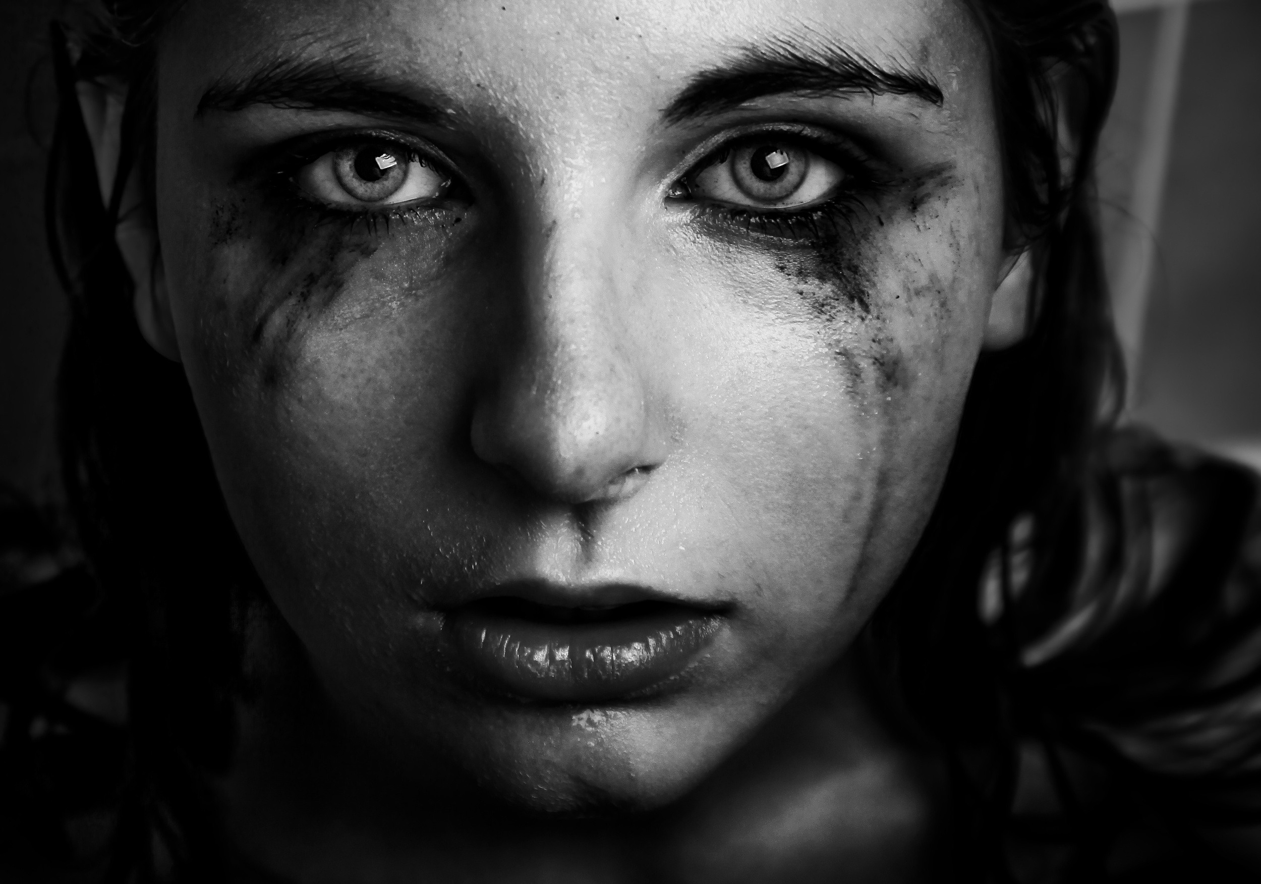 Download Tears Black & White Woman Face HD Wallpaper by Christine Lebrasseur