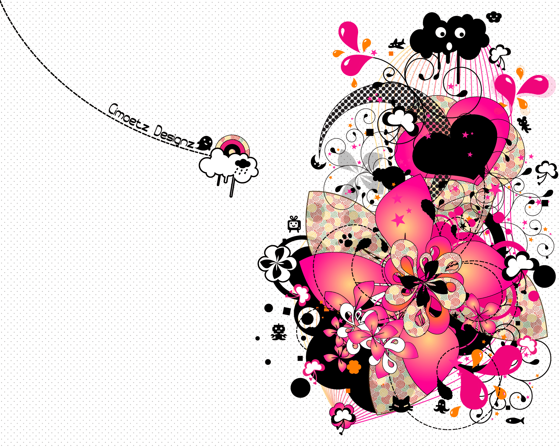 Download Black White Pink Design Artistic Heart HD Wallpaper