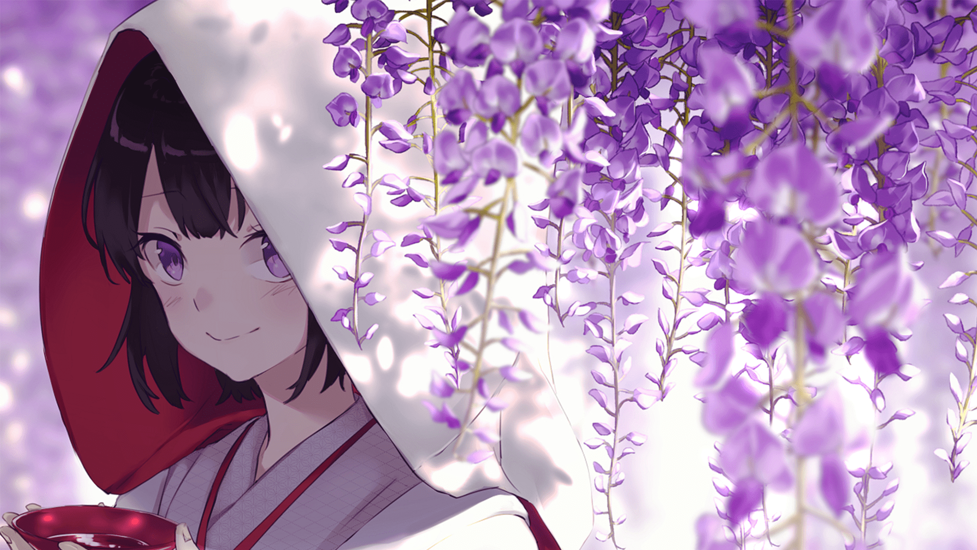 Purple Blossom Anime Girl HD Wallpaper by 日下コウ