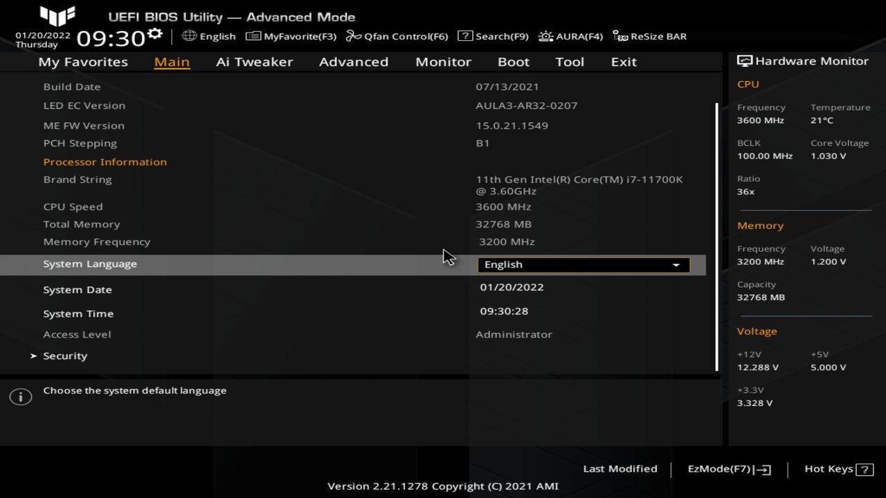 Asus TUF B560MPLUS WIFI BIOS Screenshots