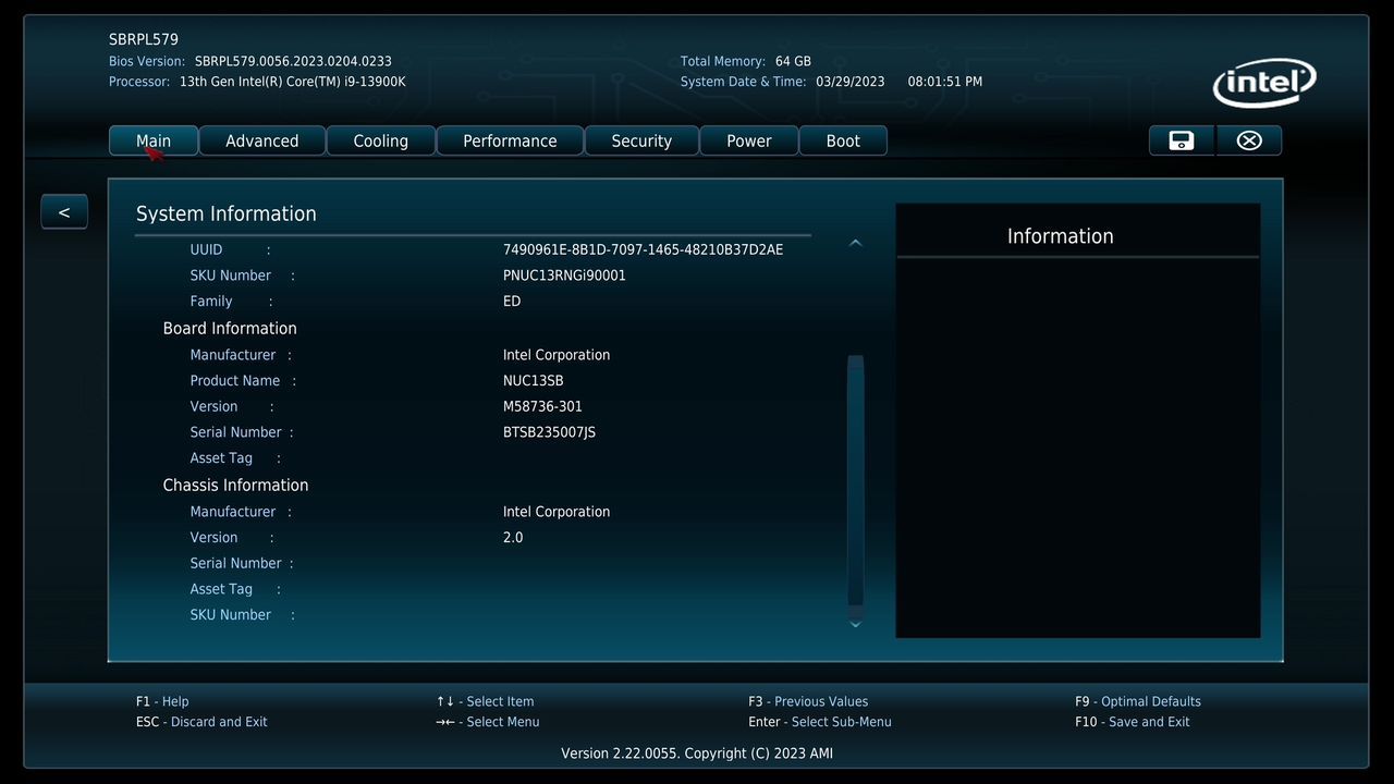 Intel NUC 13 Extreme (NUC13RNGi7) BIOS Screenshots