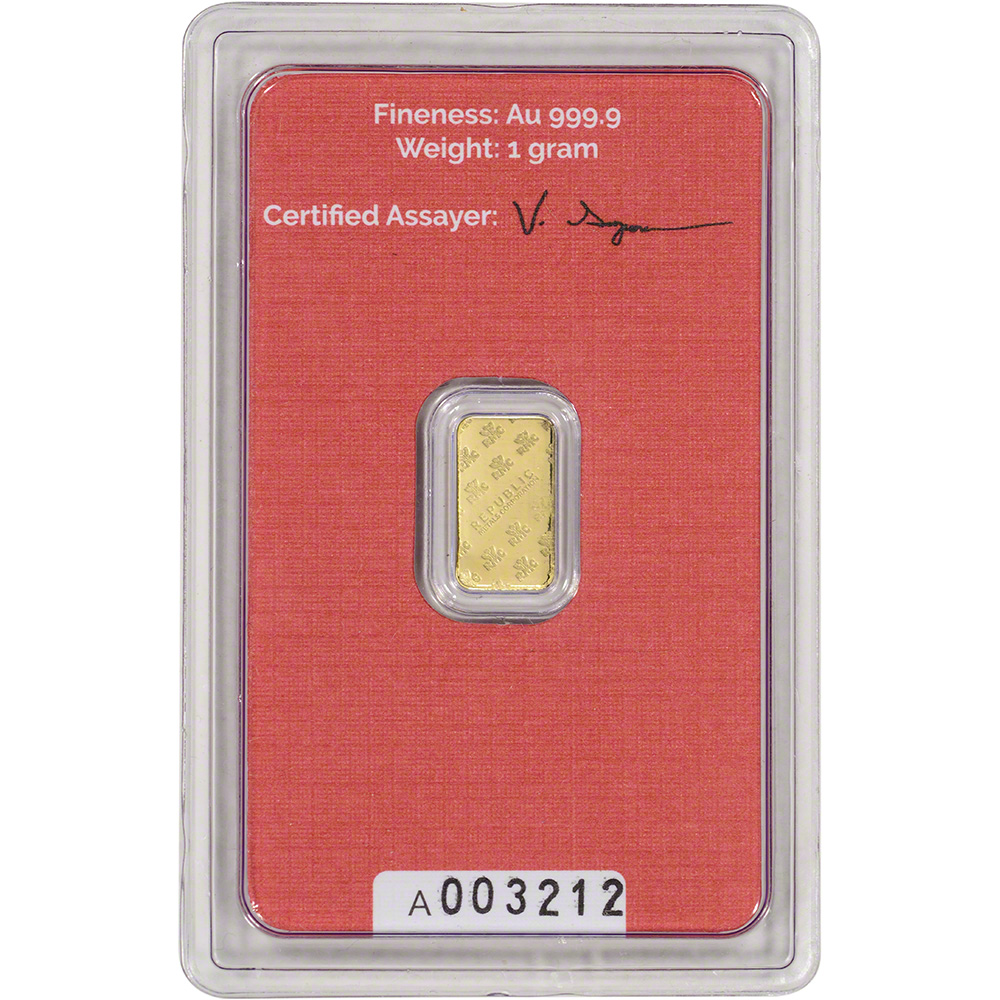 1 gram RMC Gold Bar Republic Metals Corp 999.9 Fine in Sealed Assay