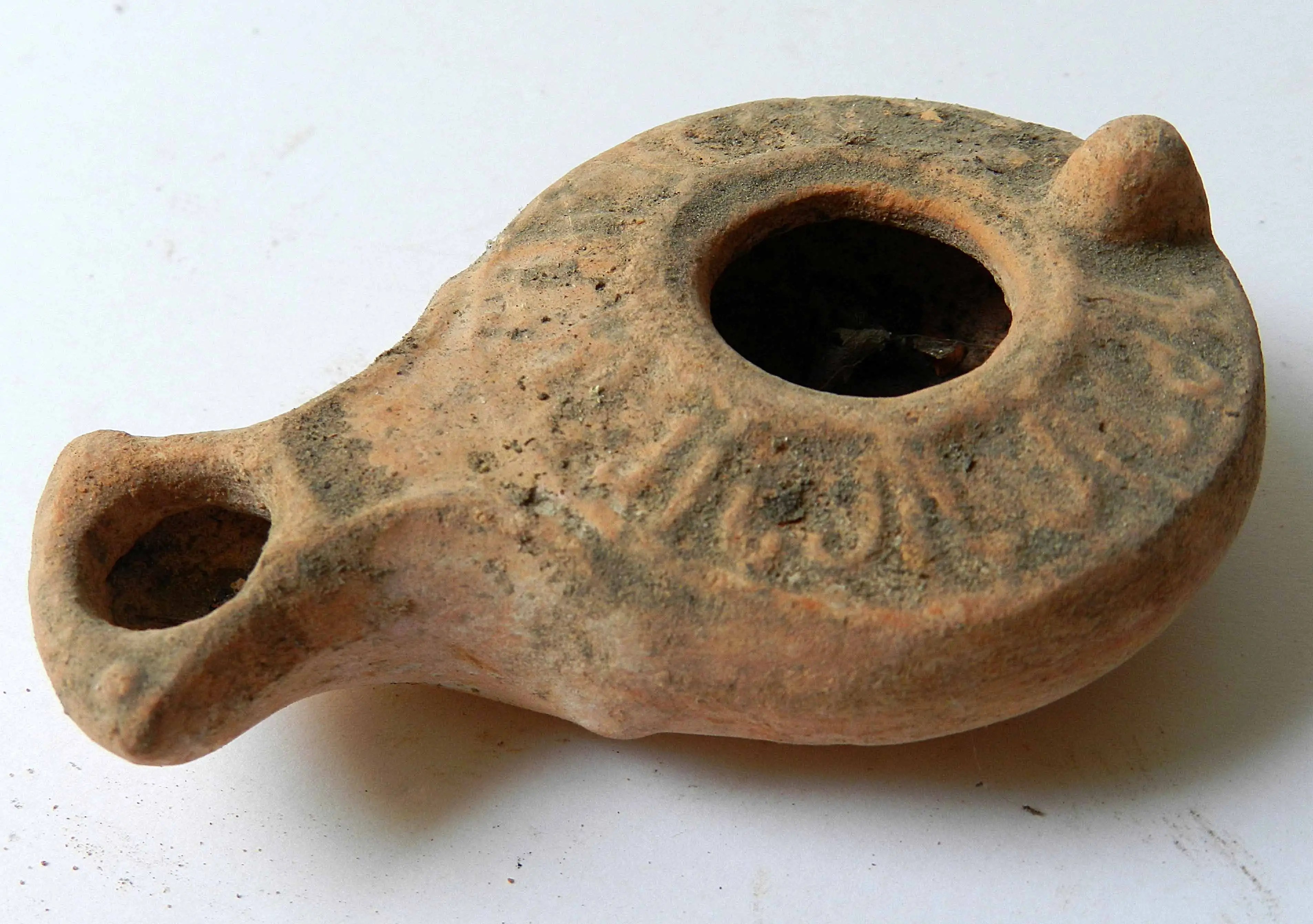 Biblical Jerusalem Oil lamp Holy Land Ancient Antique Clay Menorah Pottery