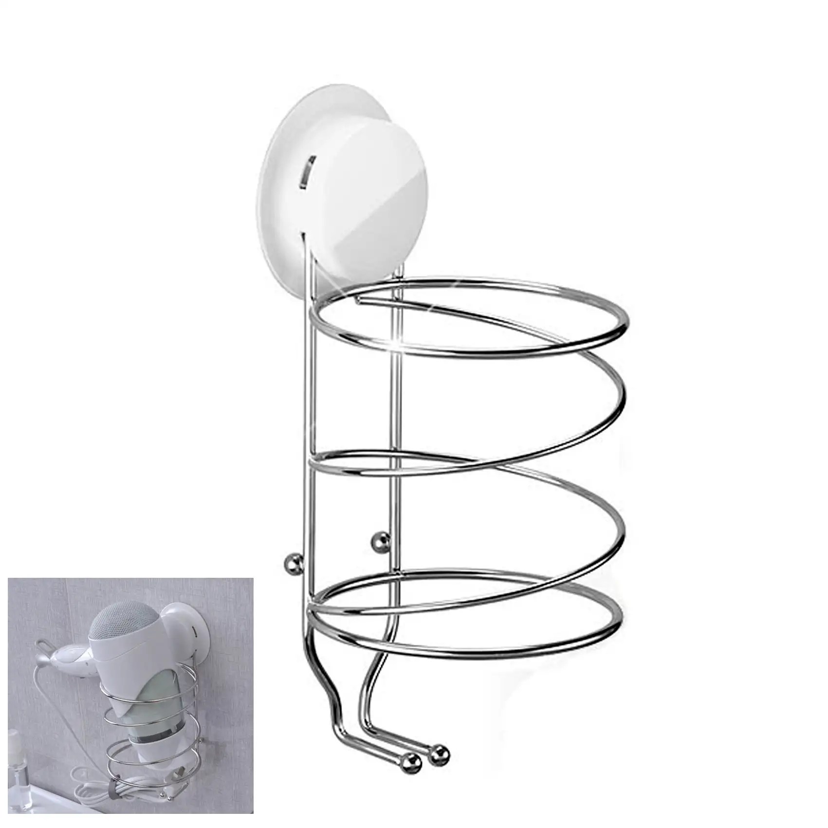 New Stainless Steel Wire Hair Dryer Holder Strong Vacuum Suction Cup