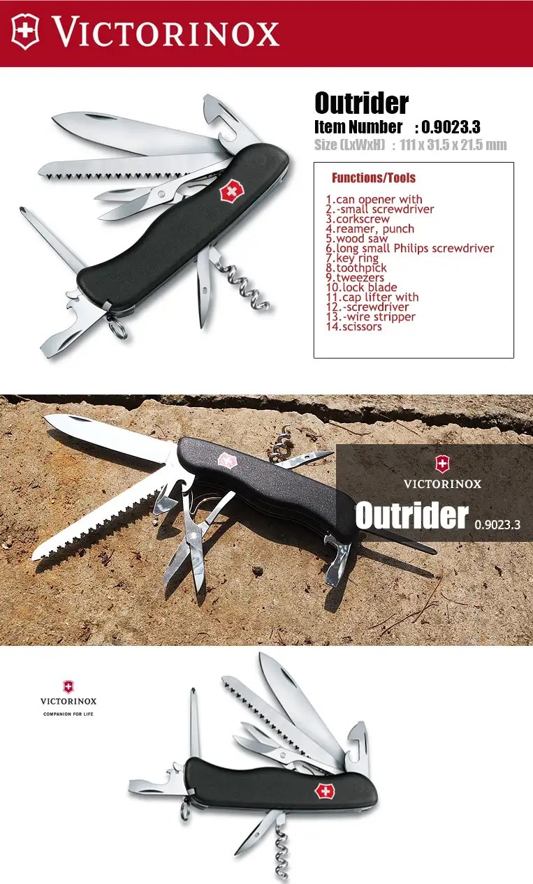 Victorinox Swiss Army Knife 111mm Outrider 14 Function Tools Black 0.