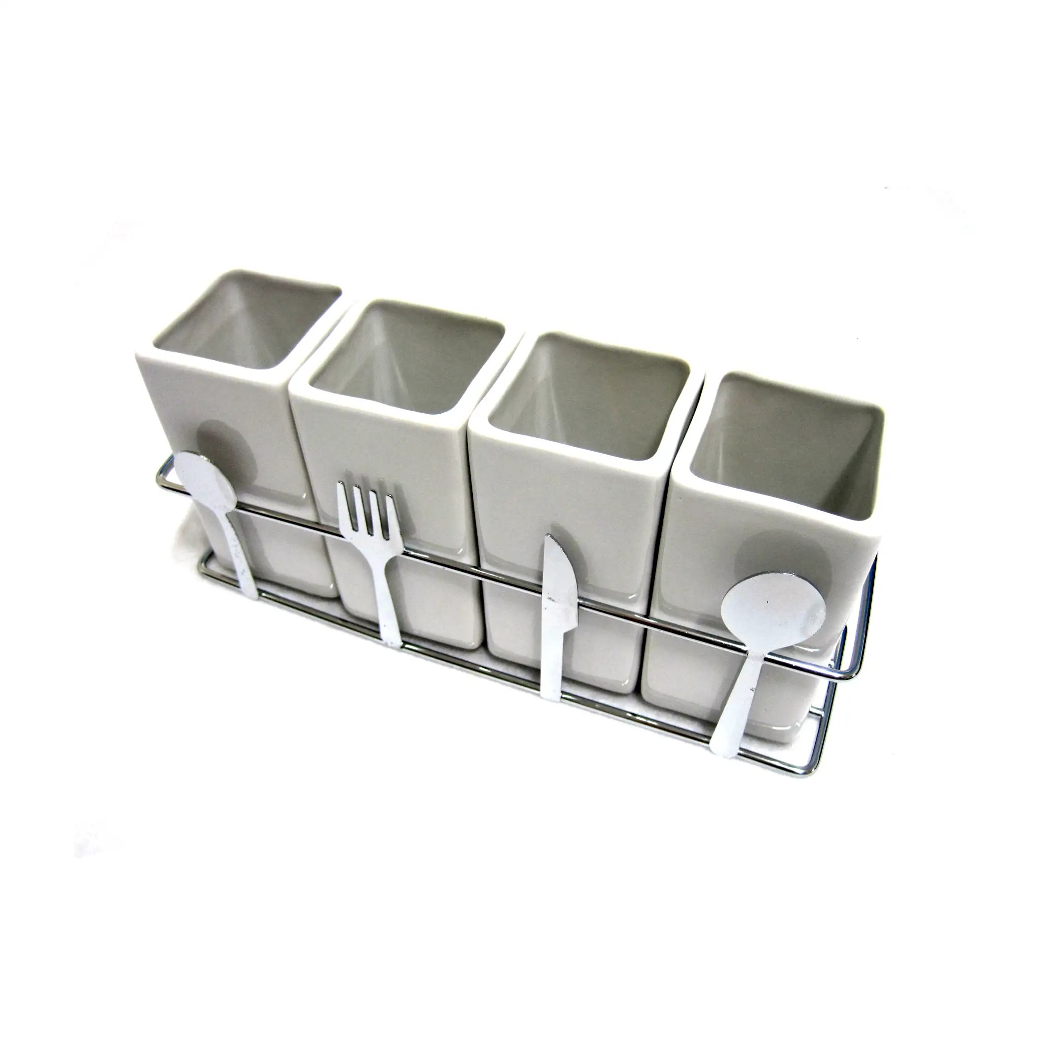 4 Compartments Ceramic Cutlery Organizer Holder Fork Spoon Knife Storage Box eBay