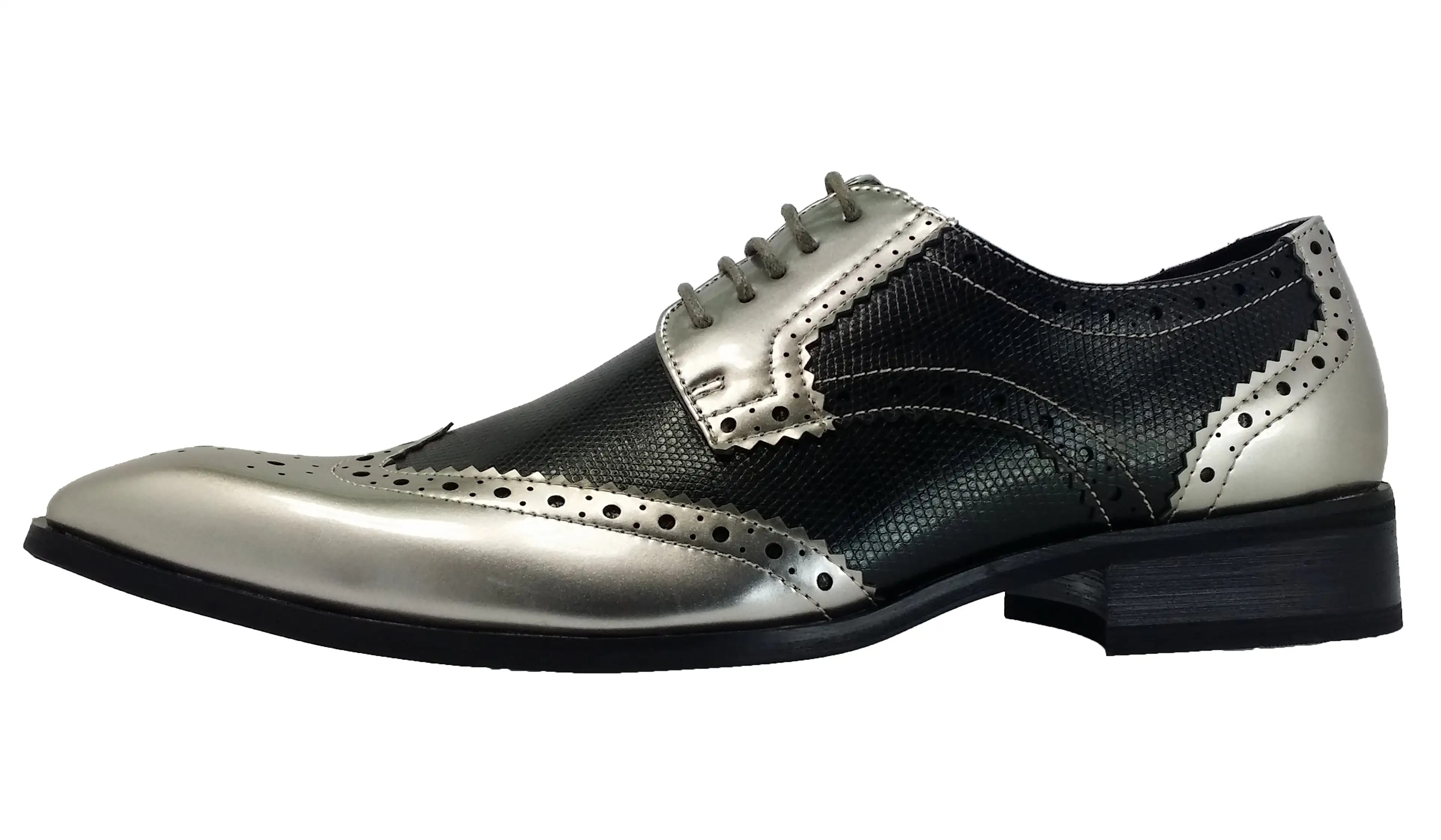 Mens Dress Shoes Majestic Black Silver Oxford Italian Leather Lining