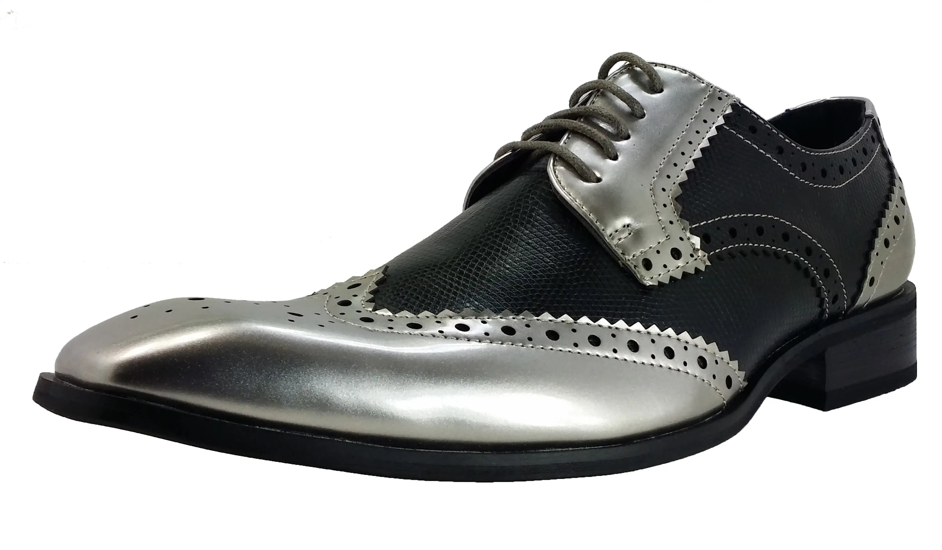 Mens Dress Shoes Majestic Black Silver Oxford Italian Leather Lining