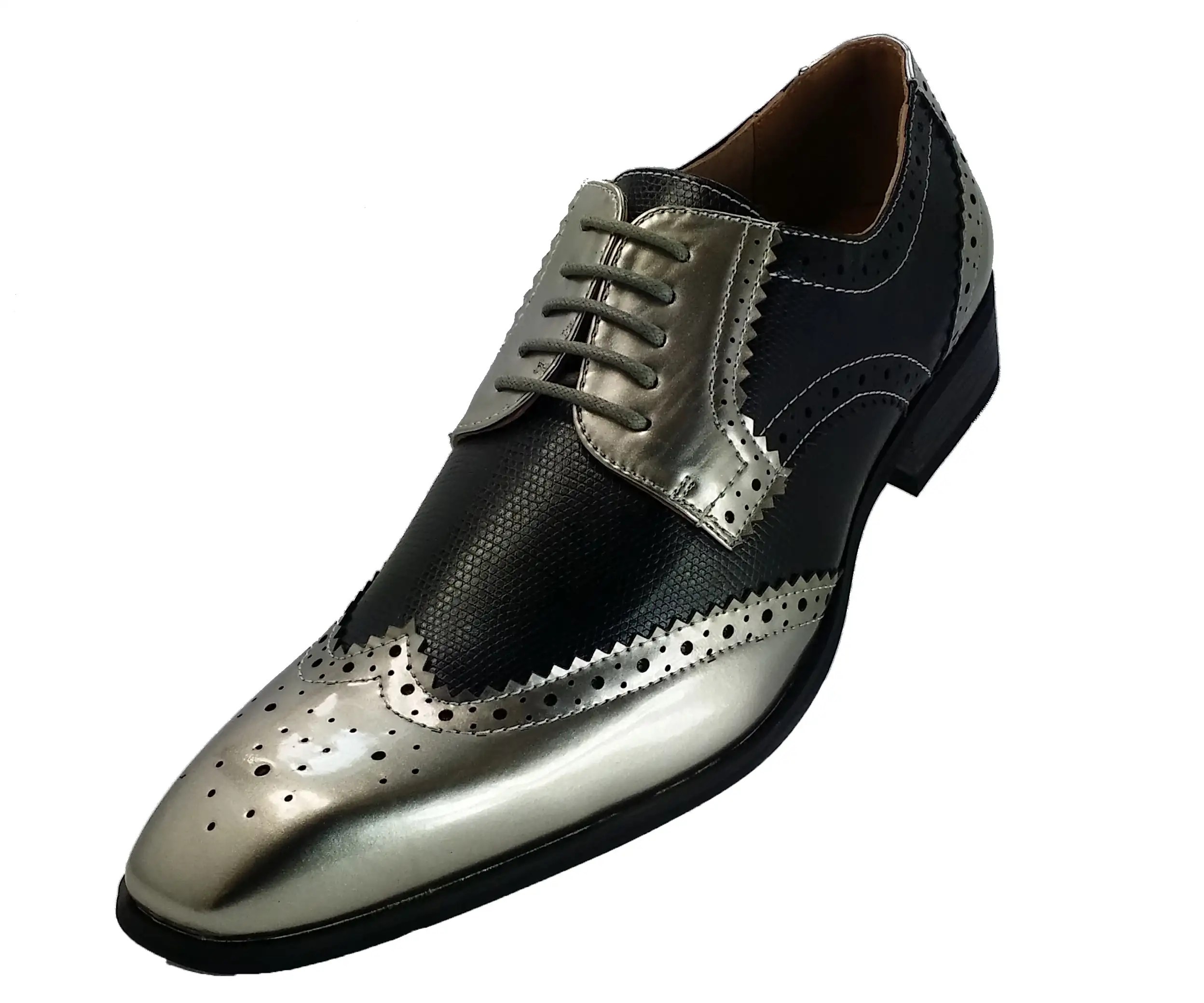 Mens Dress Shoes Majestic Black Silver Oxford Italian Leather Lining