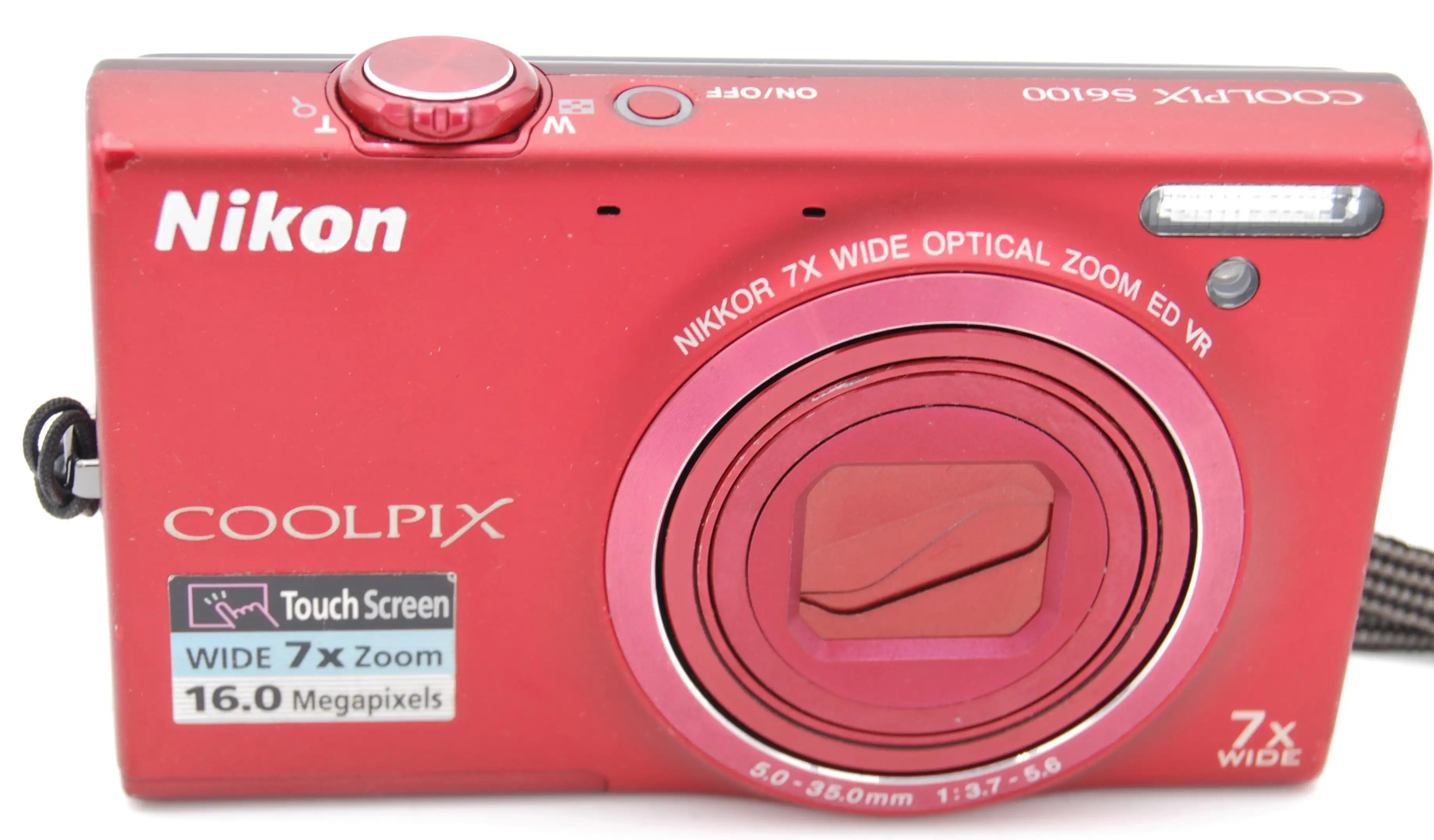 Nikon Coolpix S6100 16.0MP 3'' SCREEN 7X DIGITAL CAMERA RED W/ BATTERY