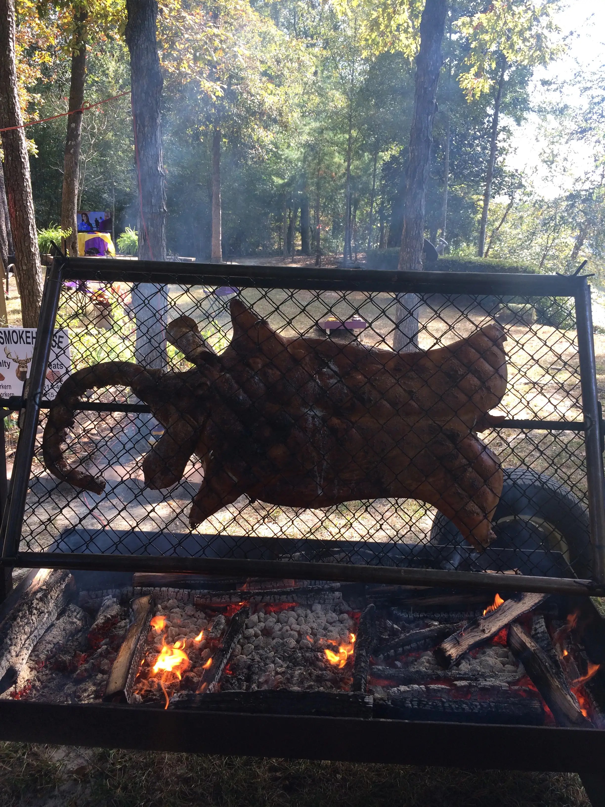 Cajun Microwave Cooking a whole pig for Bama game Outdoor Board