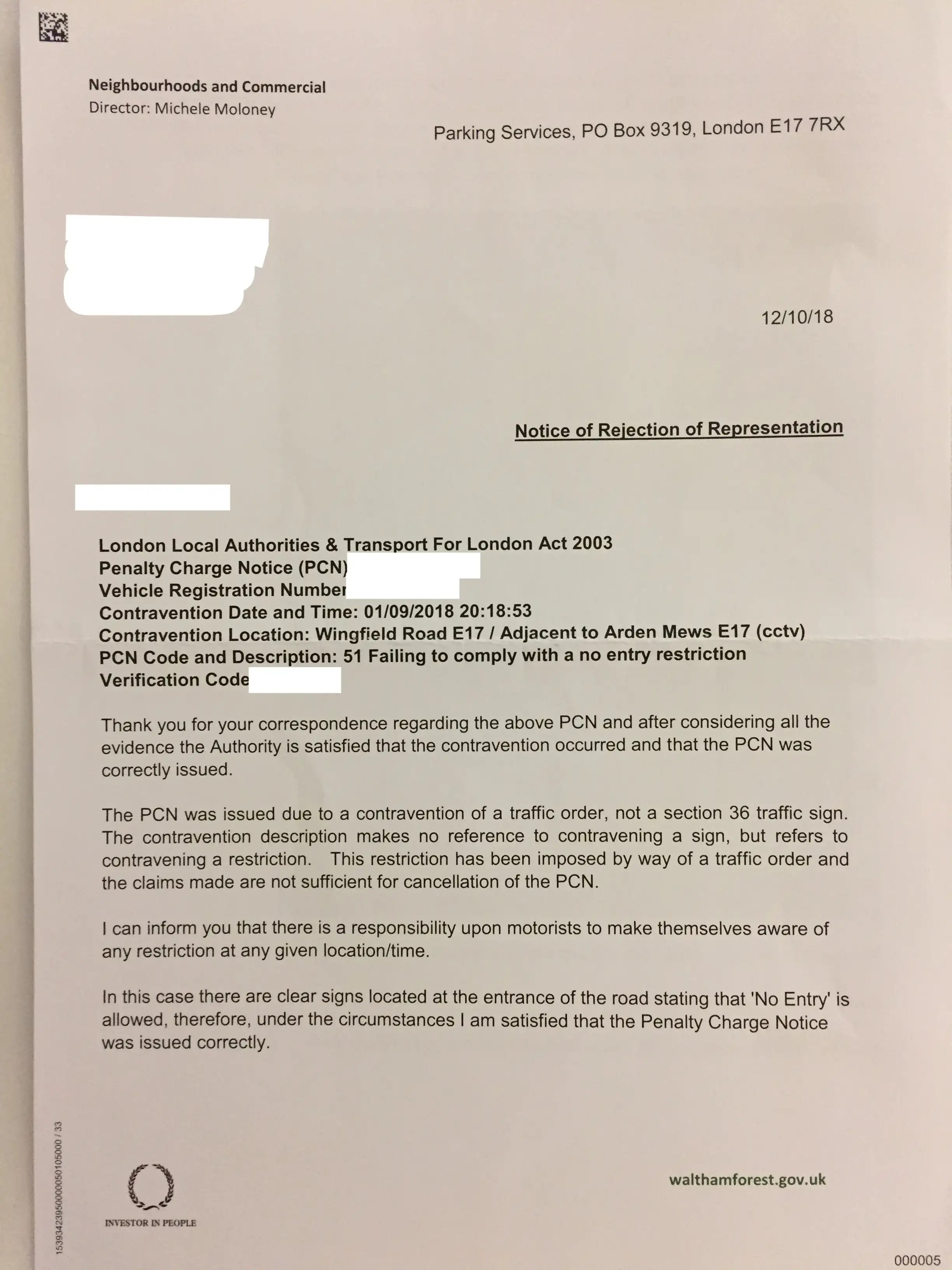 FightBack Forums > PCN (Waltham Forest) contravention 51 appeal rejected!