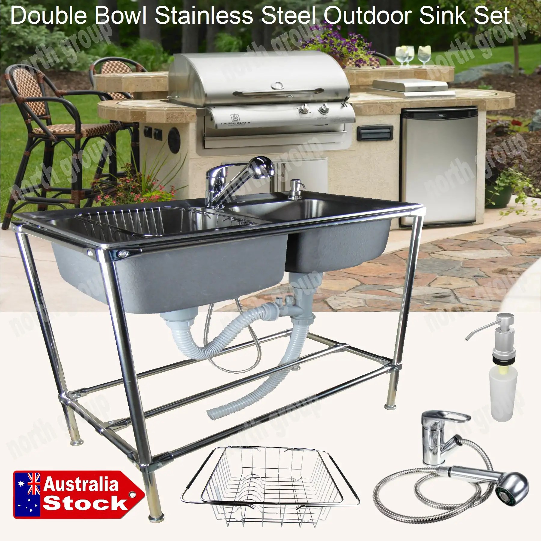 OUTDOOR STAINLESS STEEL SINKS BBQ BACKYARD DECK PATIO FISHING CARAVAN