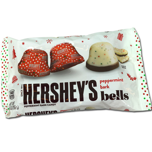 HERSHEY'S CHOCOLATE PEPPERMINT BARK BELLS 9OZ