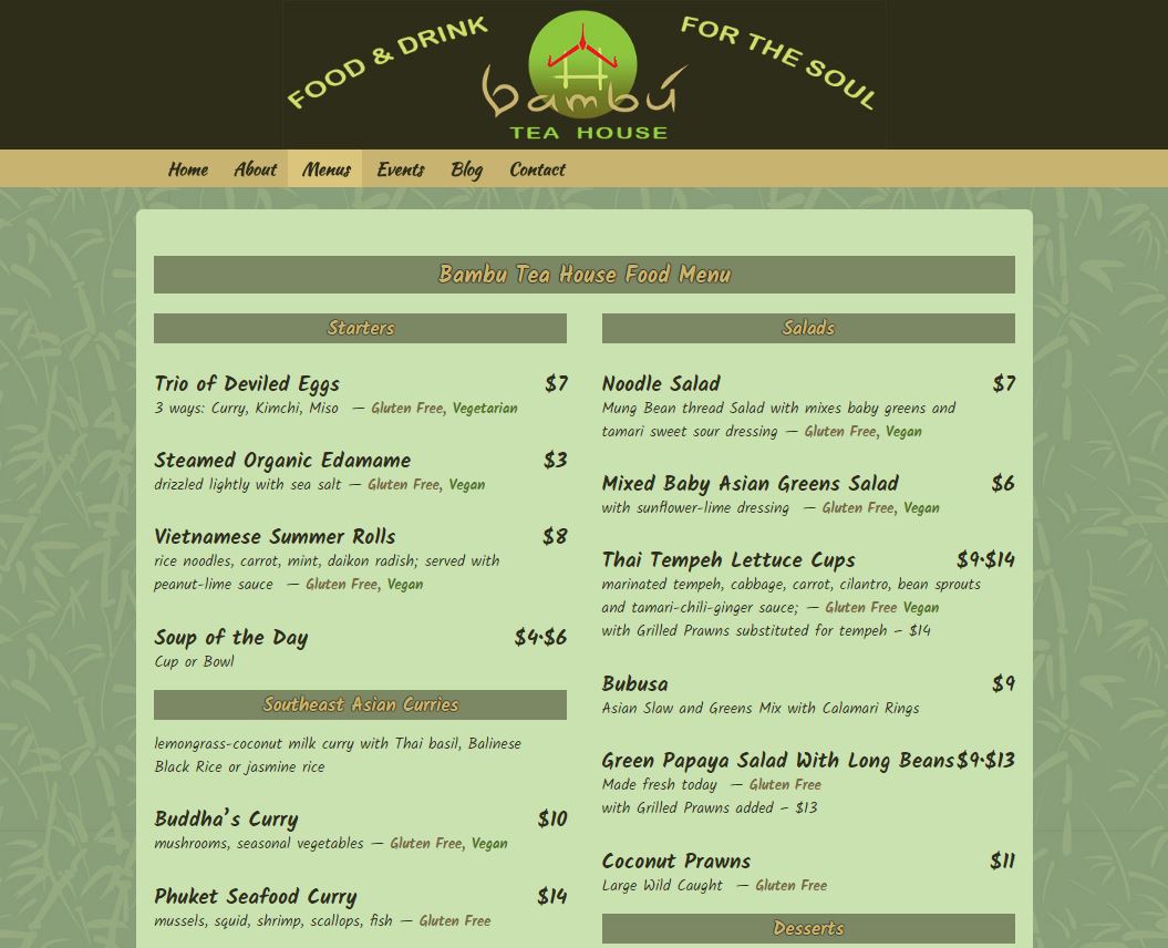 Bambu Tea House menu page imagiNed  Design