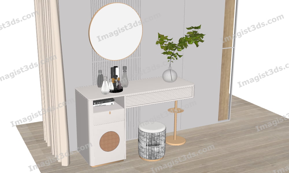 Detailed Dressing Table Bedroom Vanity Table with Mirror 3D Models of