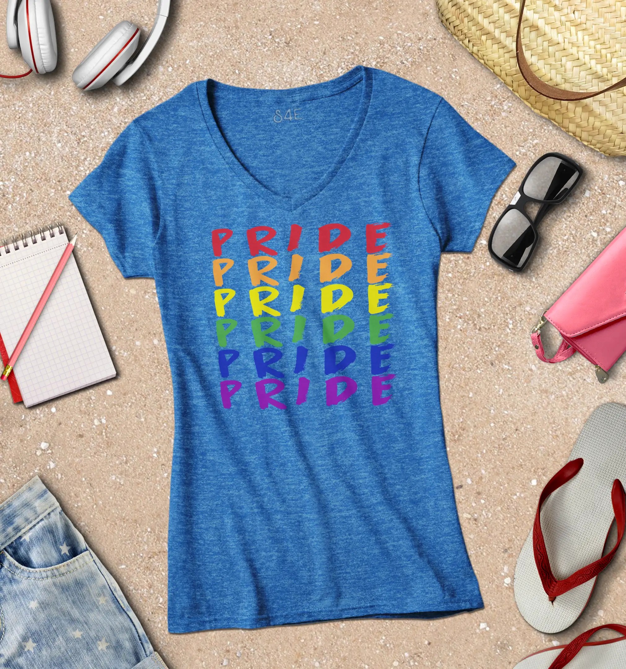 S4E Women's Rainbow Pride VNeck Tshirt LGBTQ Love is Love Wins Shirts