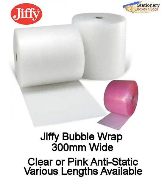 JIFFY Bubble Wrap Clear or Pink AntiStatic 300mm Wide Choice of