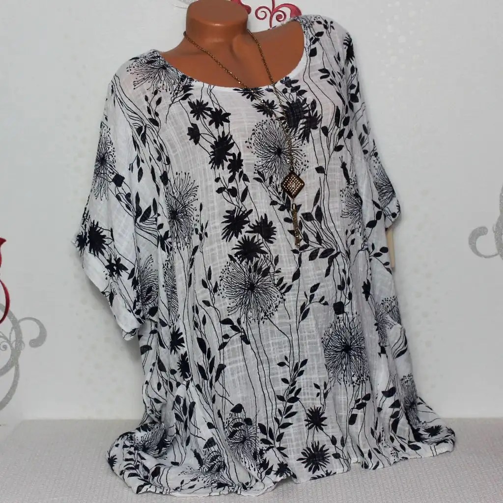 Longshirt Tunika Shirt Bluse Blume Print Übergröße Baumwolle 50 52 54