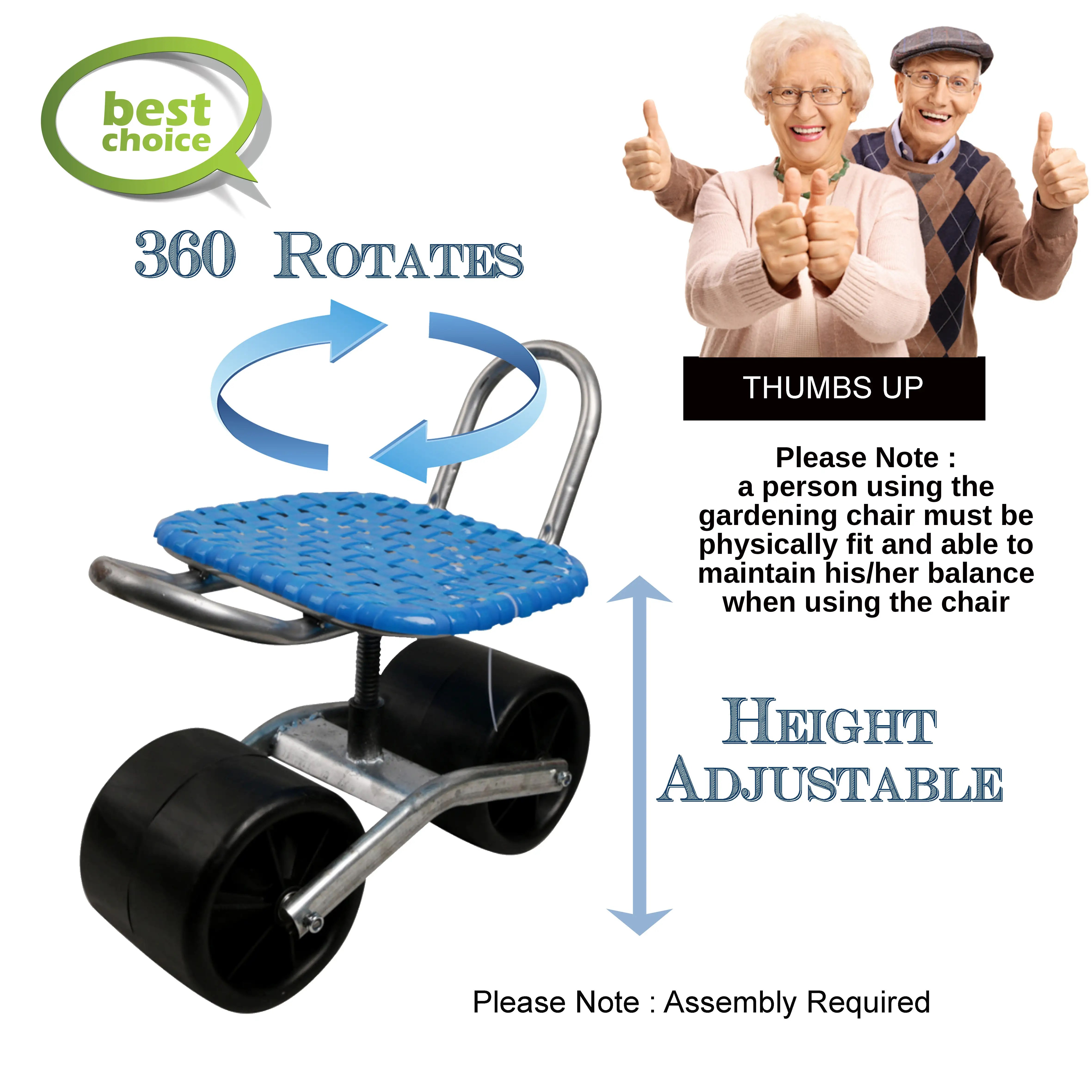 PORTABLE, HEIGHT ADJUSTABLE, 360Deg ROTATES GARDENING SEATS / STOOL