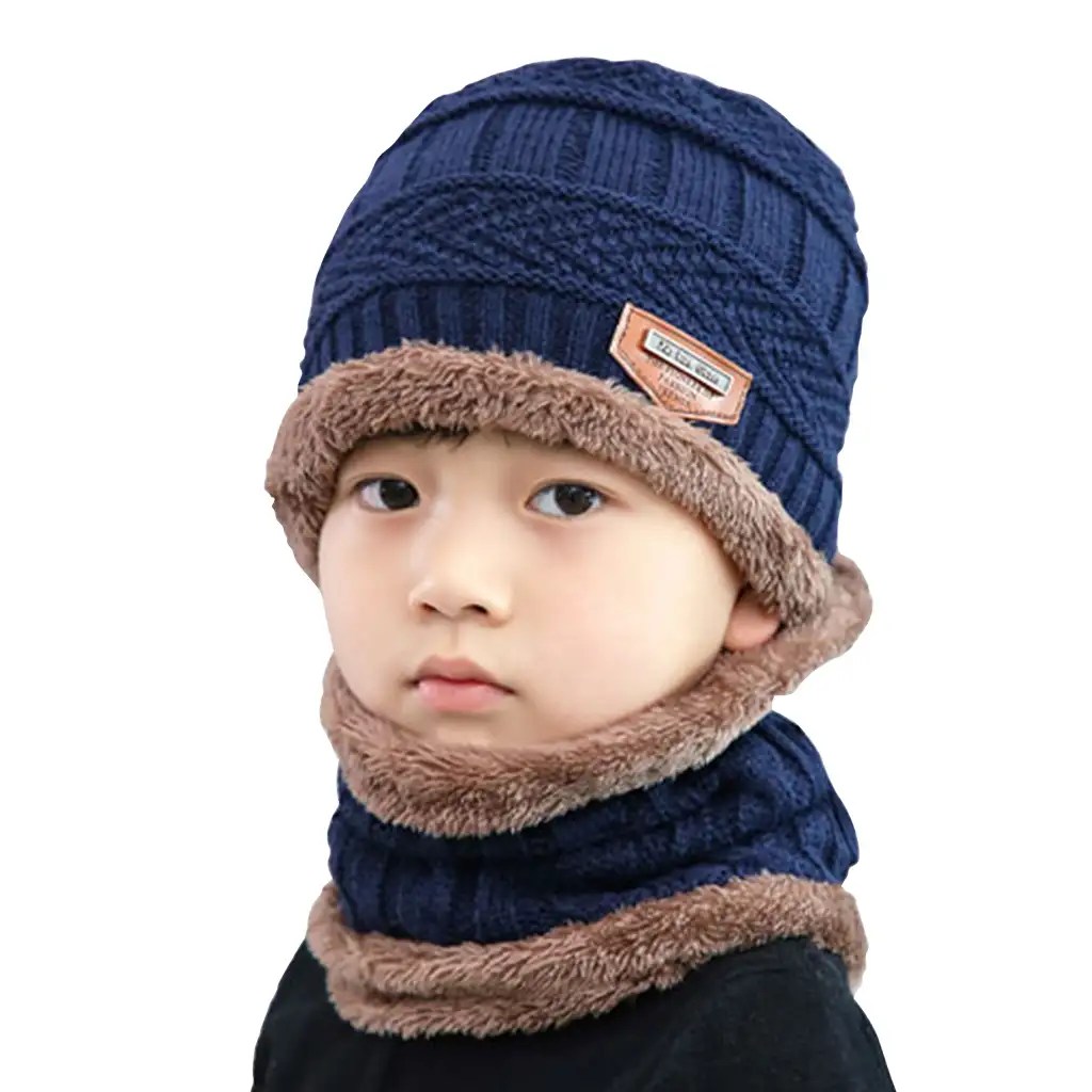 Winter Warm Knitted Crochet Beanie Hat Cap Scarf Set Baby Toddler Kids
