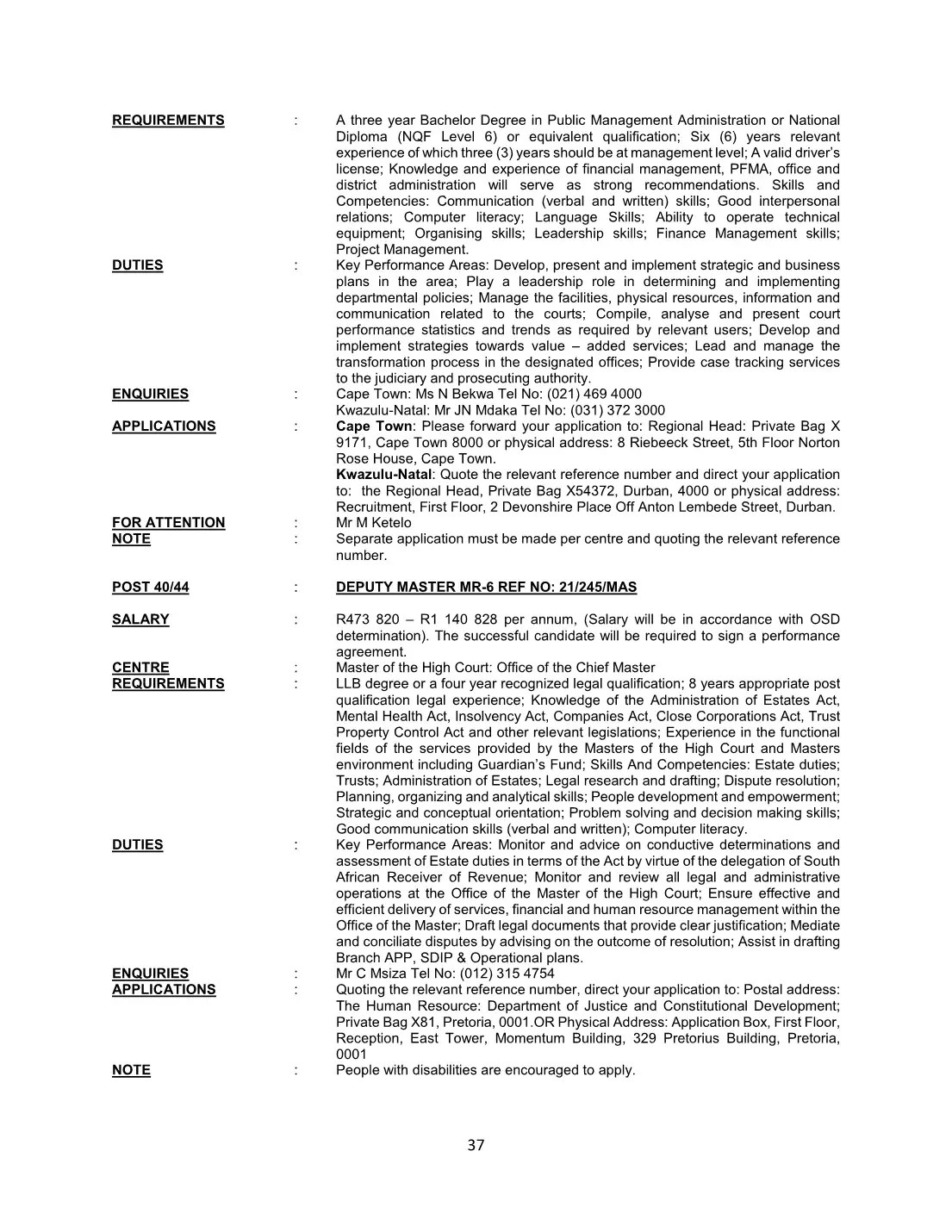 Justice and Constitutional Development Circular 40 Of 2021 DPSA Circular