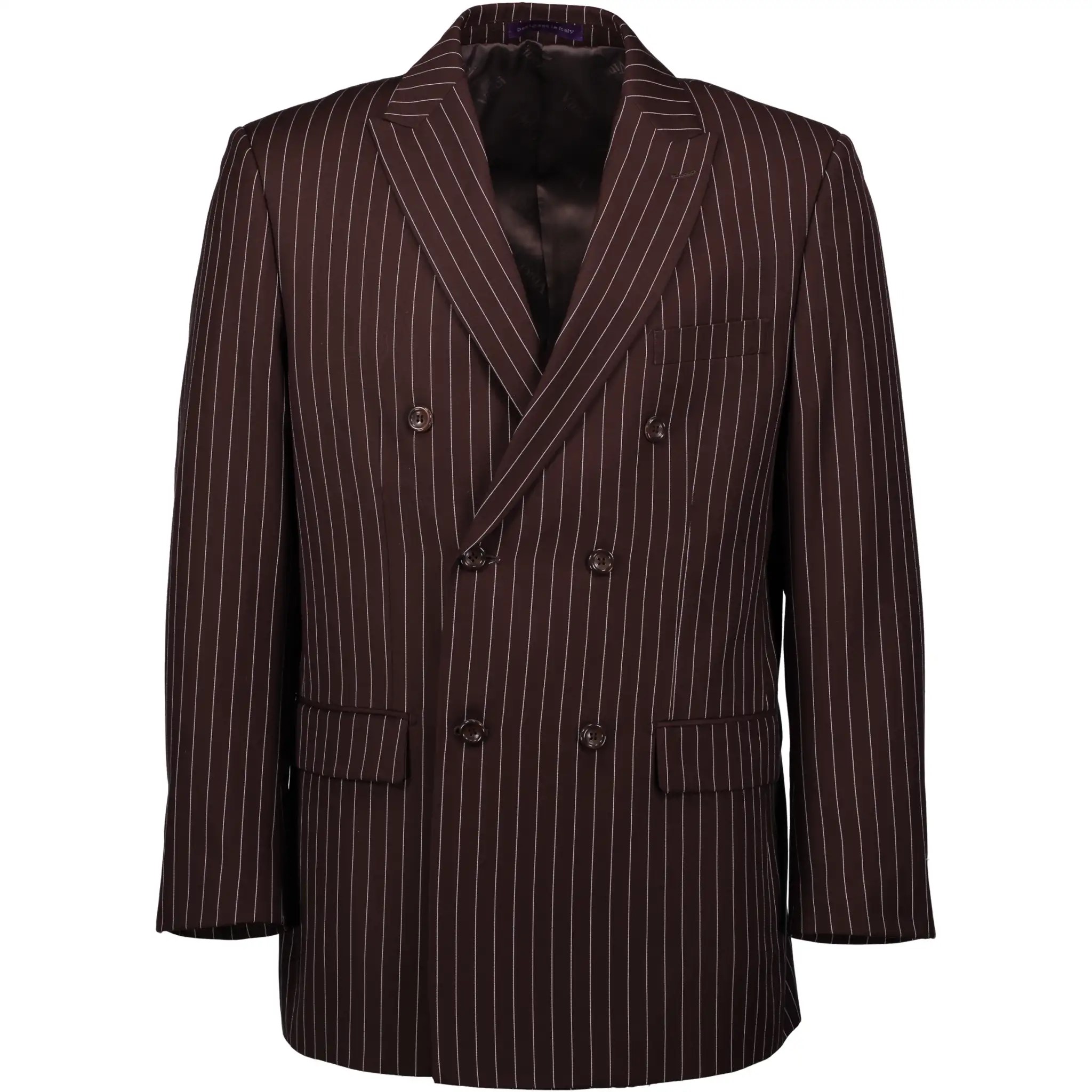 VINCI Men's Brown Pinstripe Double Breasted 6 Button Classic Fit Suit