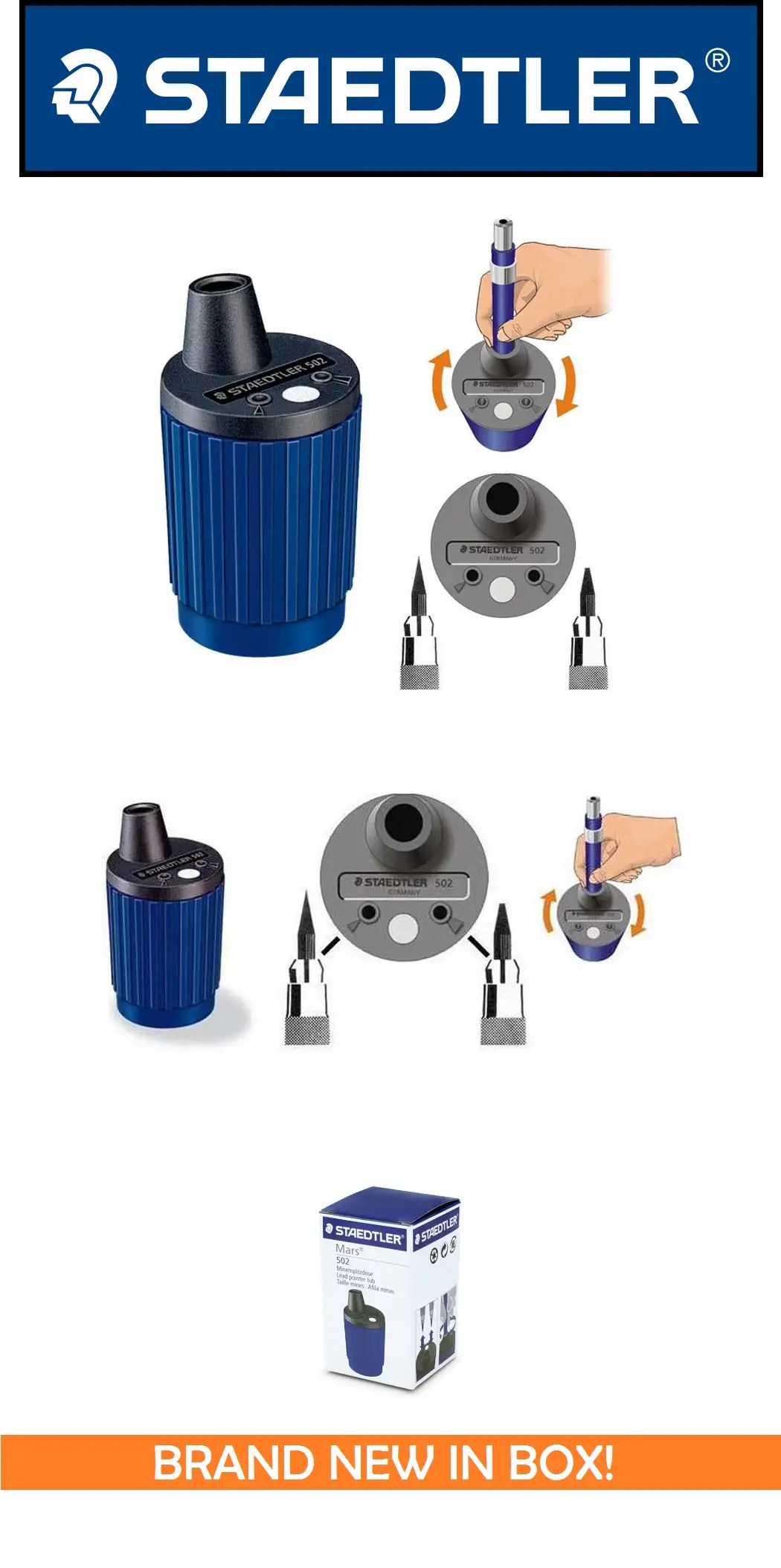 NEW IN BOX Staedtler Mars 502 Lead Pointer Lead Sharpener Clutch Pencil