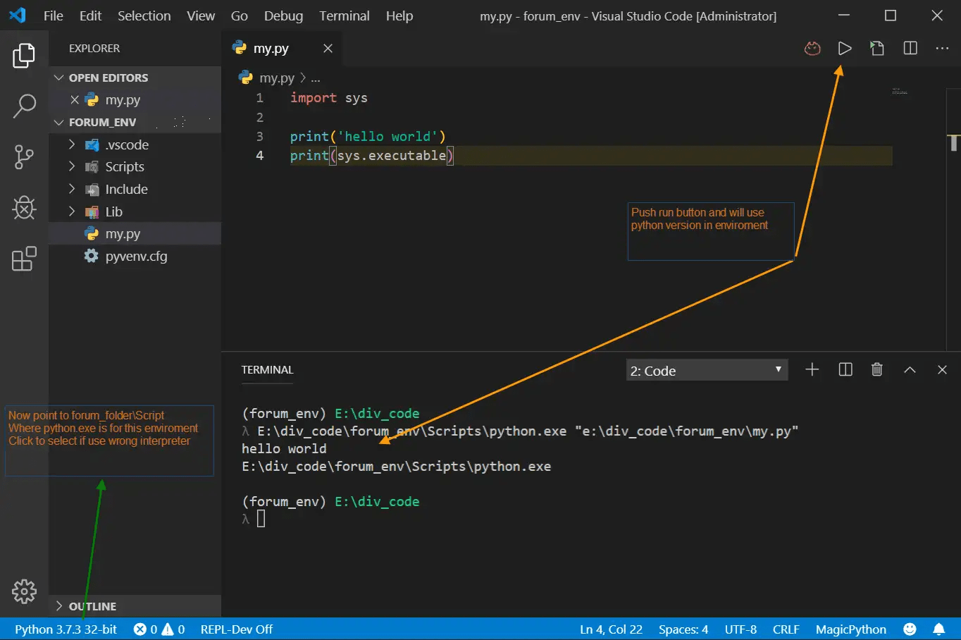 setting up the VS Code to work with Python virtual environment