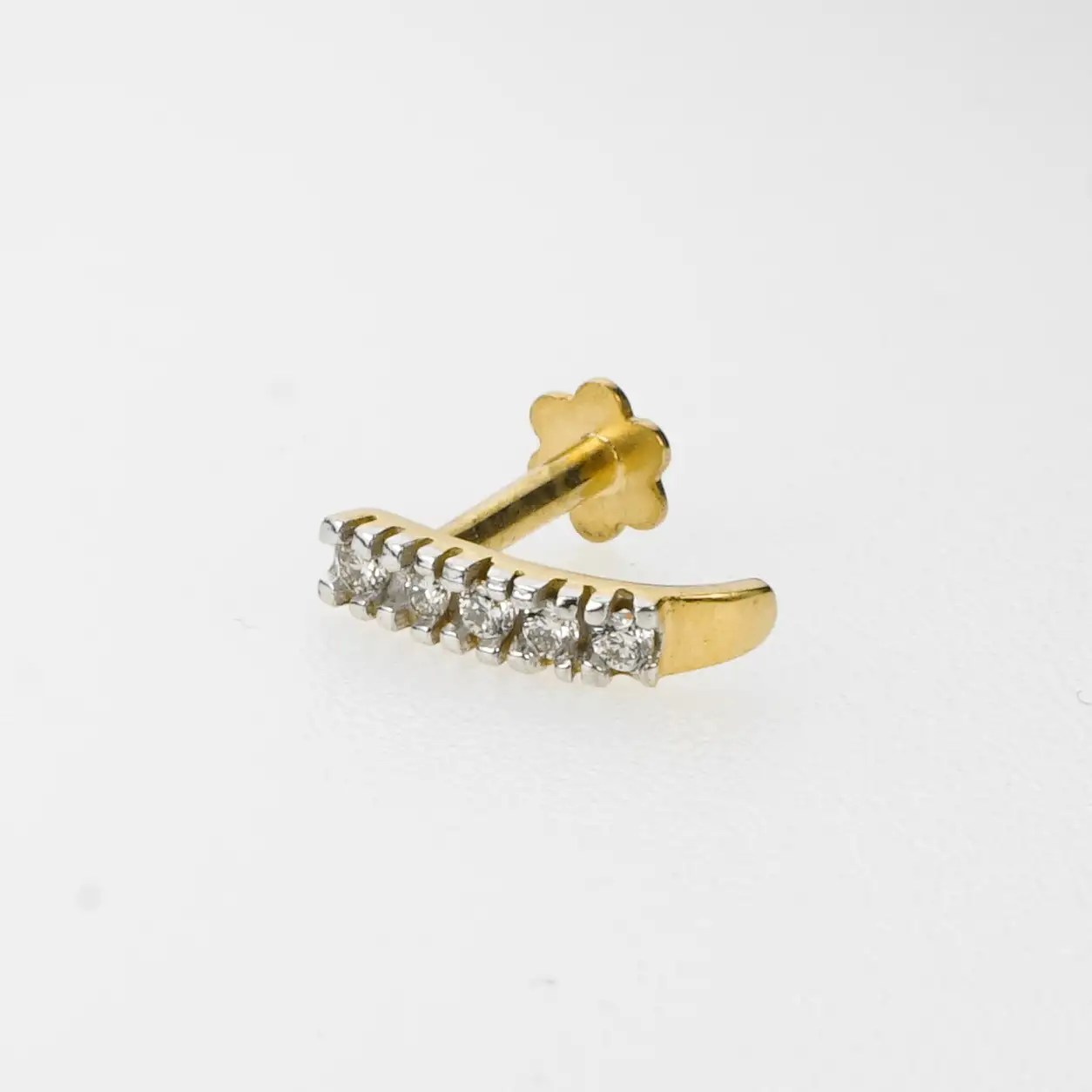 18k Stunning Modern Diamond Solid Gold Nose pin Unique Design Comfort