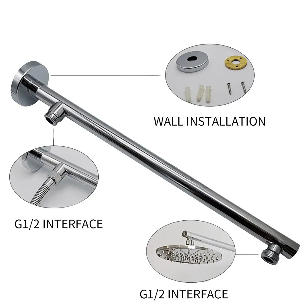 16'' 40cm Chrome Wall Mounted Bathroom Shower Extension Arm For Rain