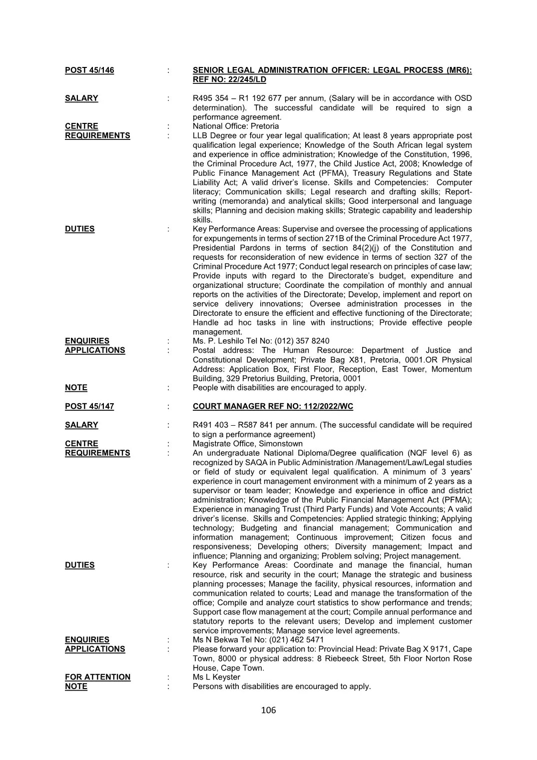Justice and Constitutional Development Circular 45 Of 2022 DPSA Circular