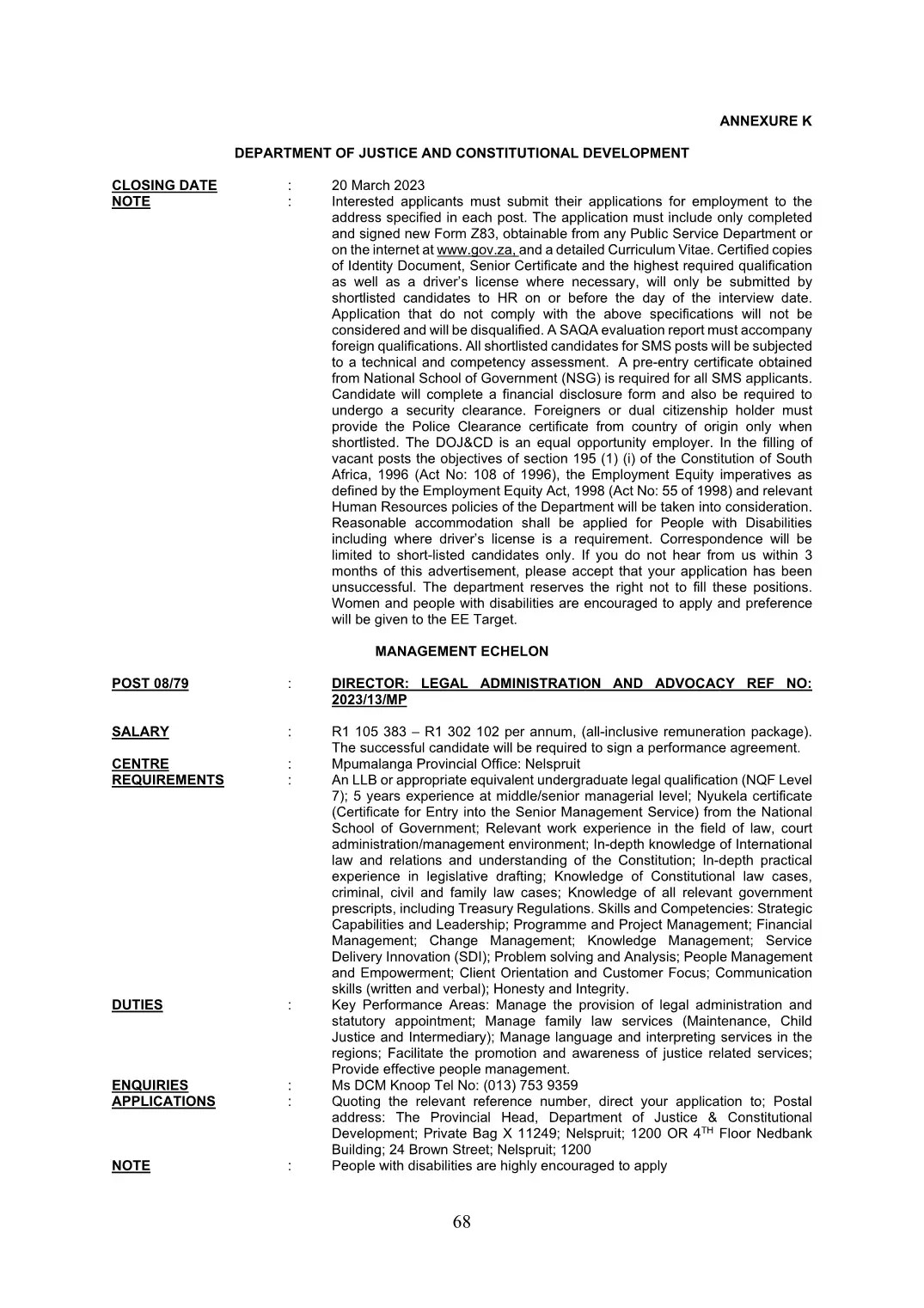 Justice and Constitutional Development Circular 08 Of 2023 DPSA Circular