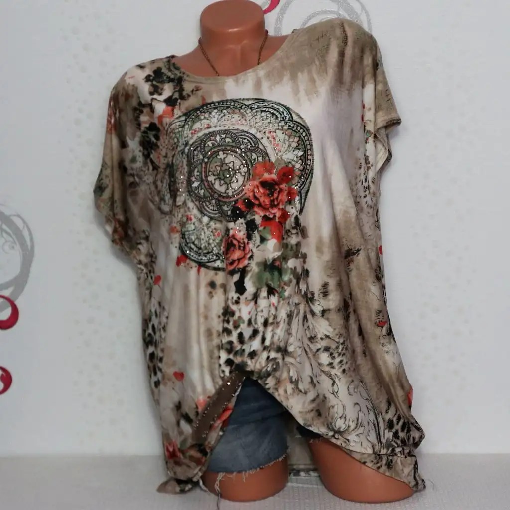 Damen TShirt Bluse Top Tunika Glitzer mit Print 46 48 50 eBay