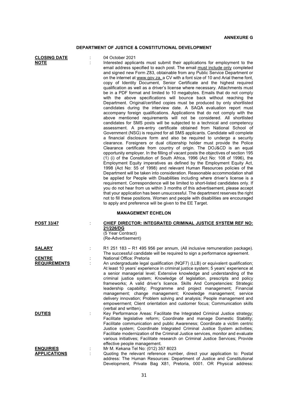 Justice and Constitutional Development Circular 33 Of 2021 DPSA Circular