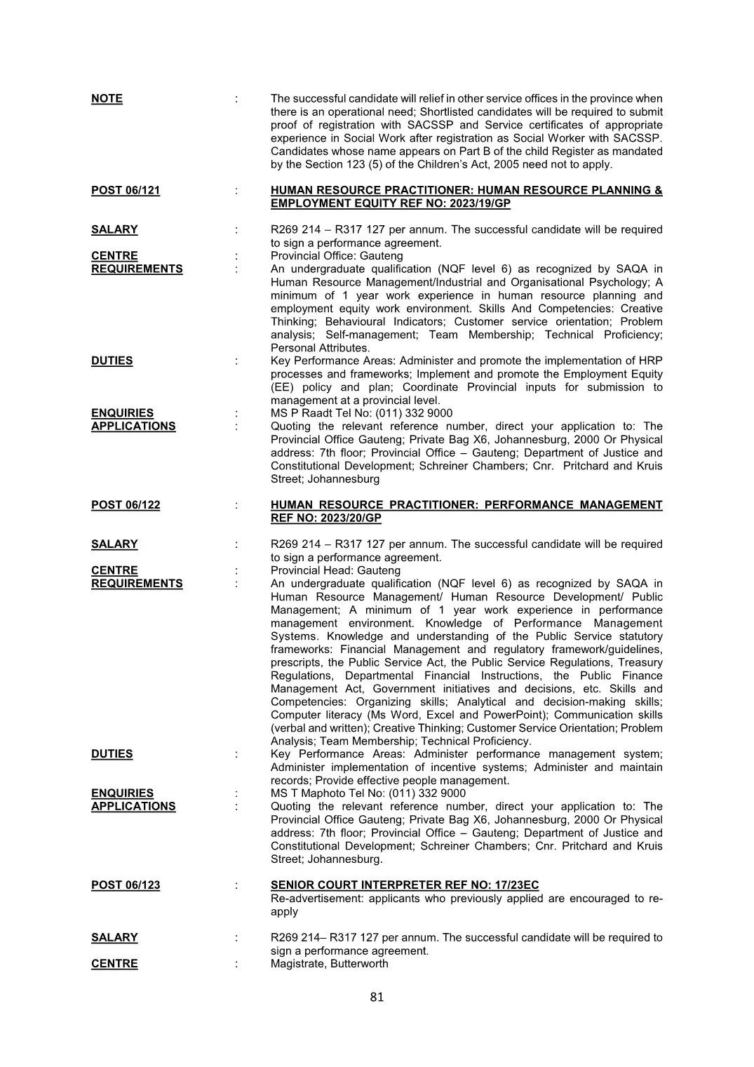 Justice and Constitutional Development Circular 06 Of 2023 DPSA Circular