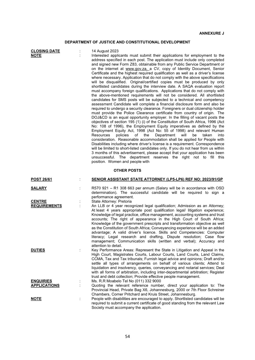 Justice and Constitutional Development Circular 26 Of 2023 DPSA Circular
