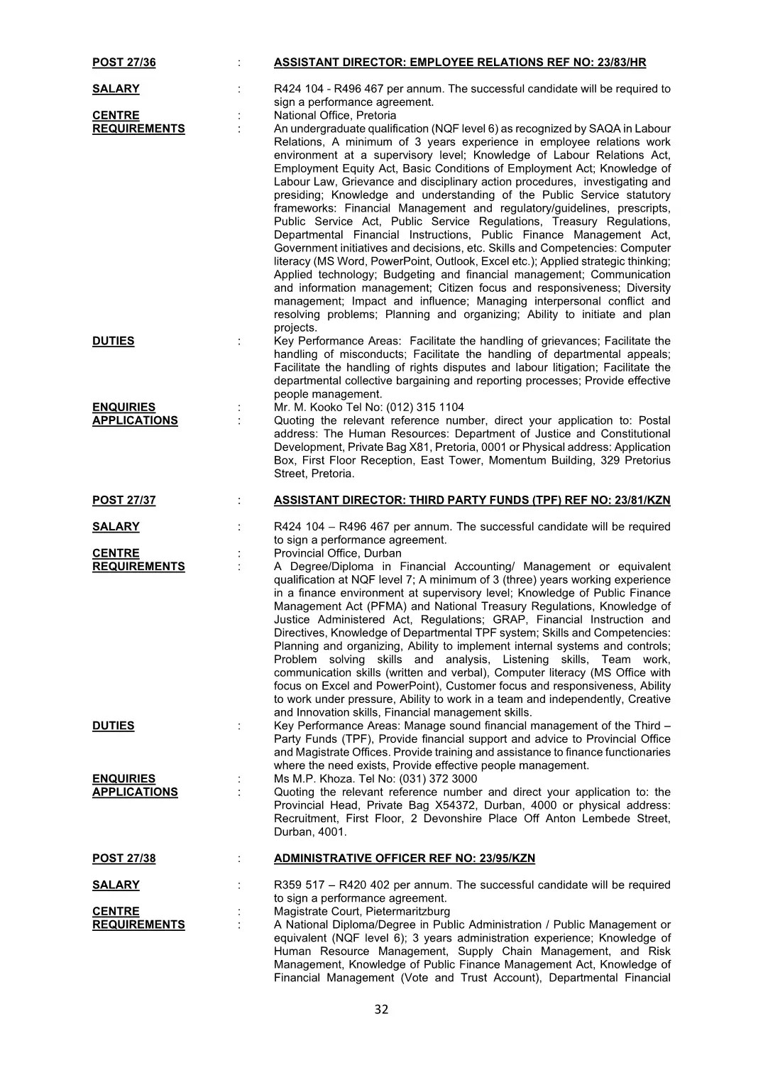 Justice and Constitutional Development Circular 27 Of 2023 DPSA Circular