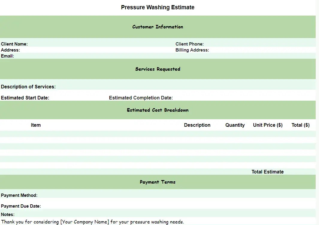 Free Pressure Washing Estimate Template Create and Send