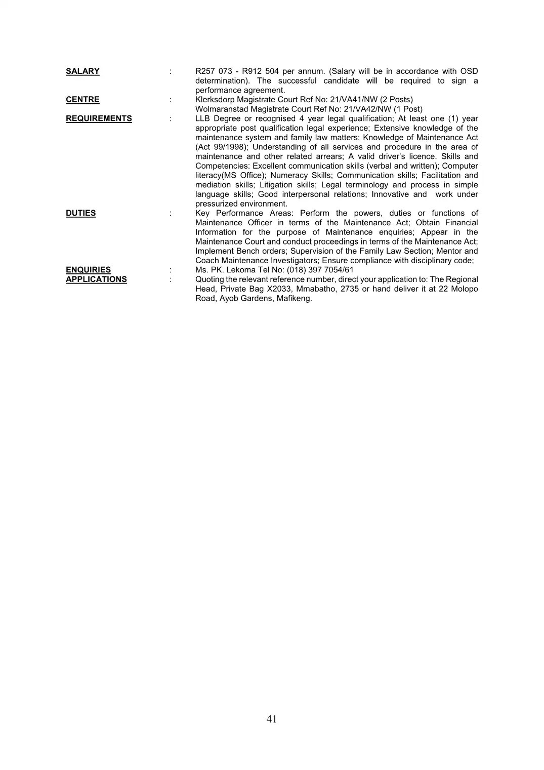 Justice and Constitutional Development Circular 28 Of 2021 DPSA Circular