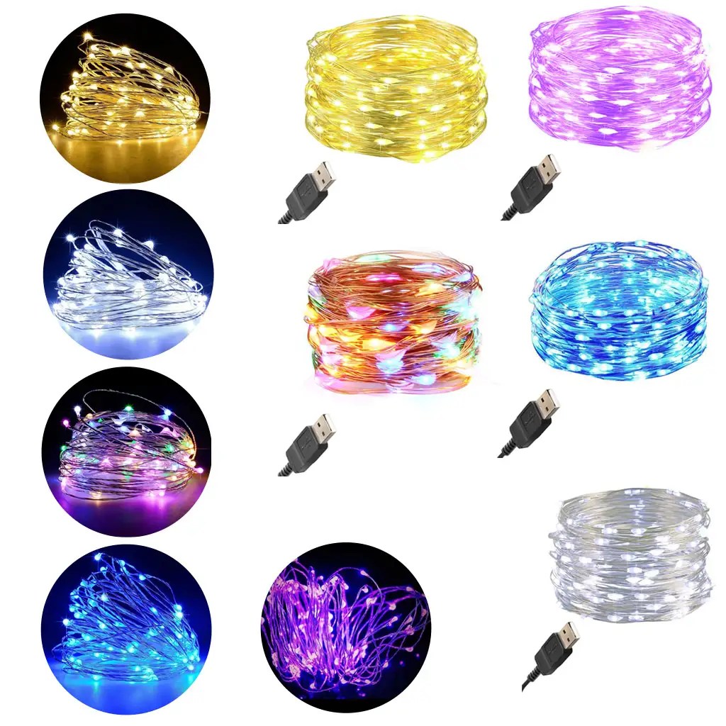 50/100 LED USB Micro Rice Wire Copper Fairy String Lights Christmas