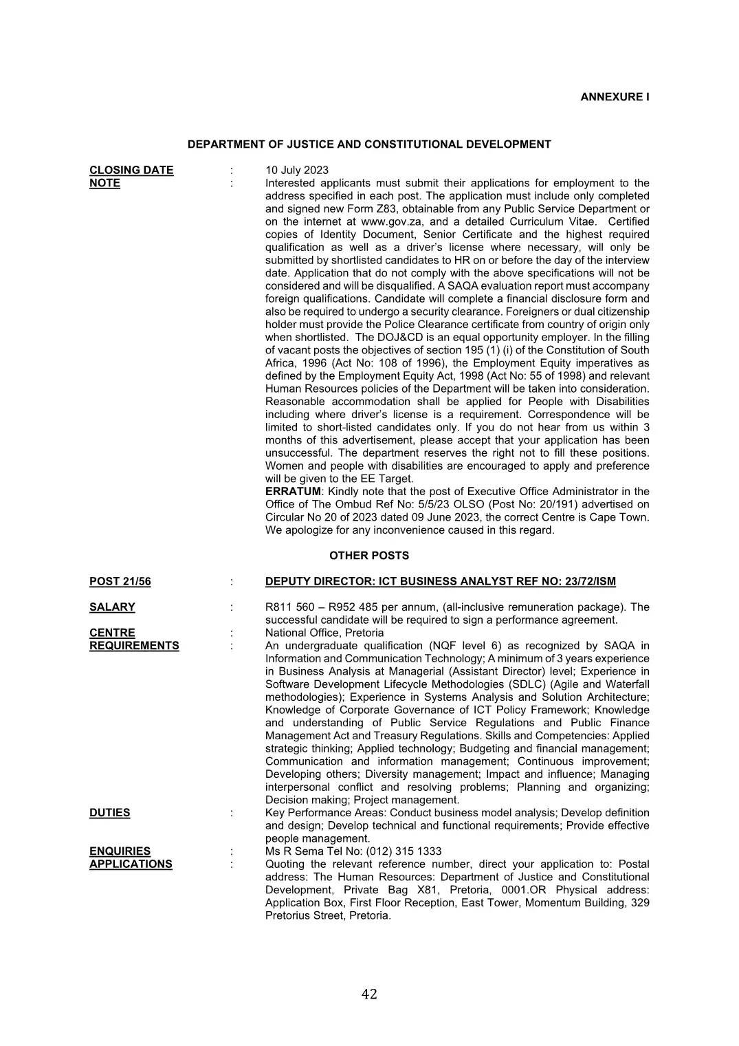 Justice and Constitutional Development Circular 21 Of 2023 DPSA Circular