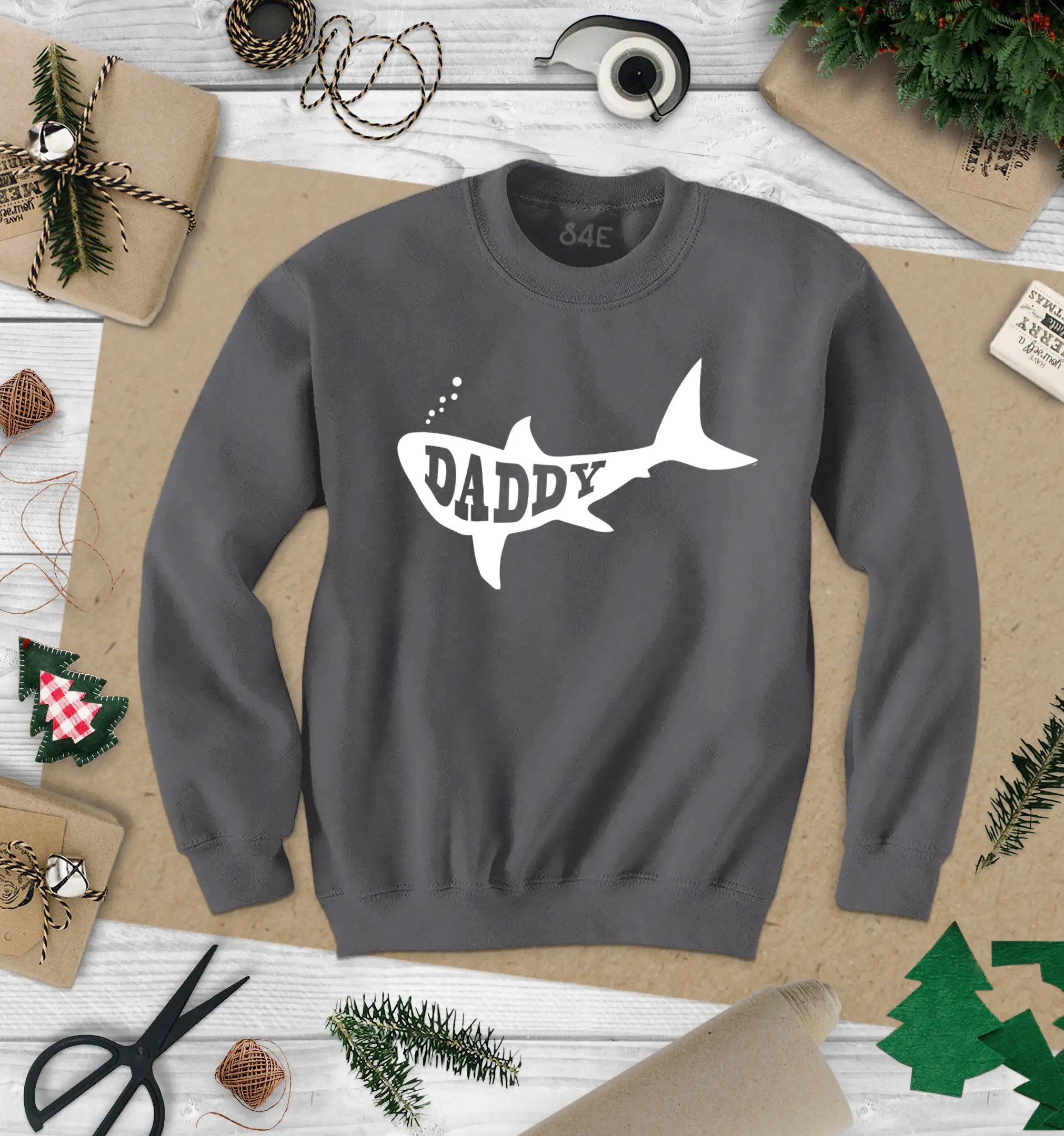 S4E Men's Daddy Shark Crewnecks New Dad Matching Family Pregnancy