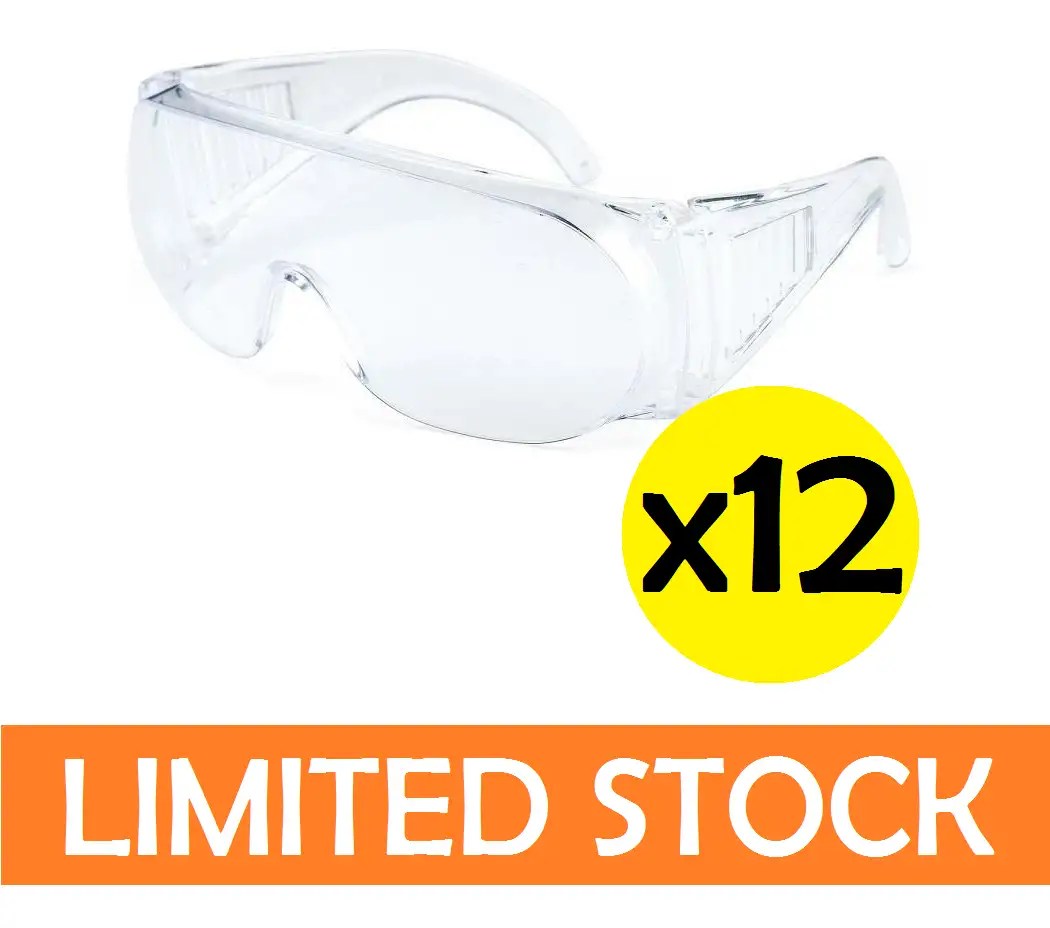 12x Safety Glasses Clear Lenses Protective Goggles Lab Chemical Medical