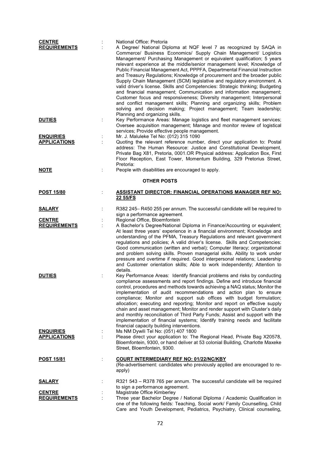 Justice and Constitutional Development Circular 15 Of 2022 DPSA Circular
