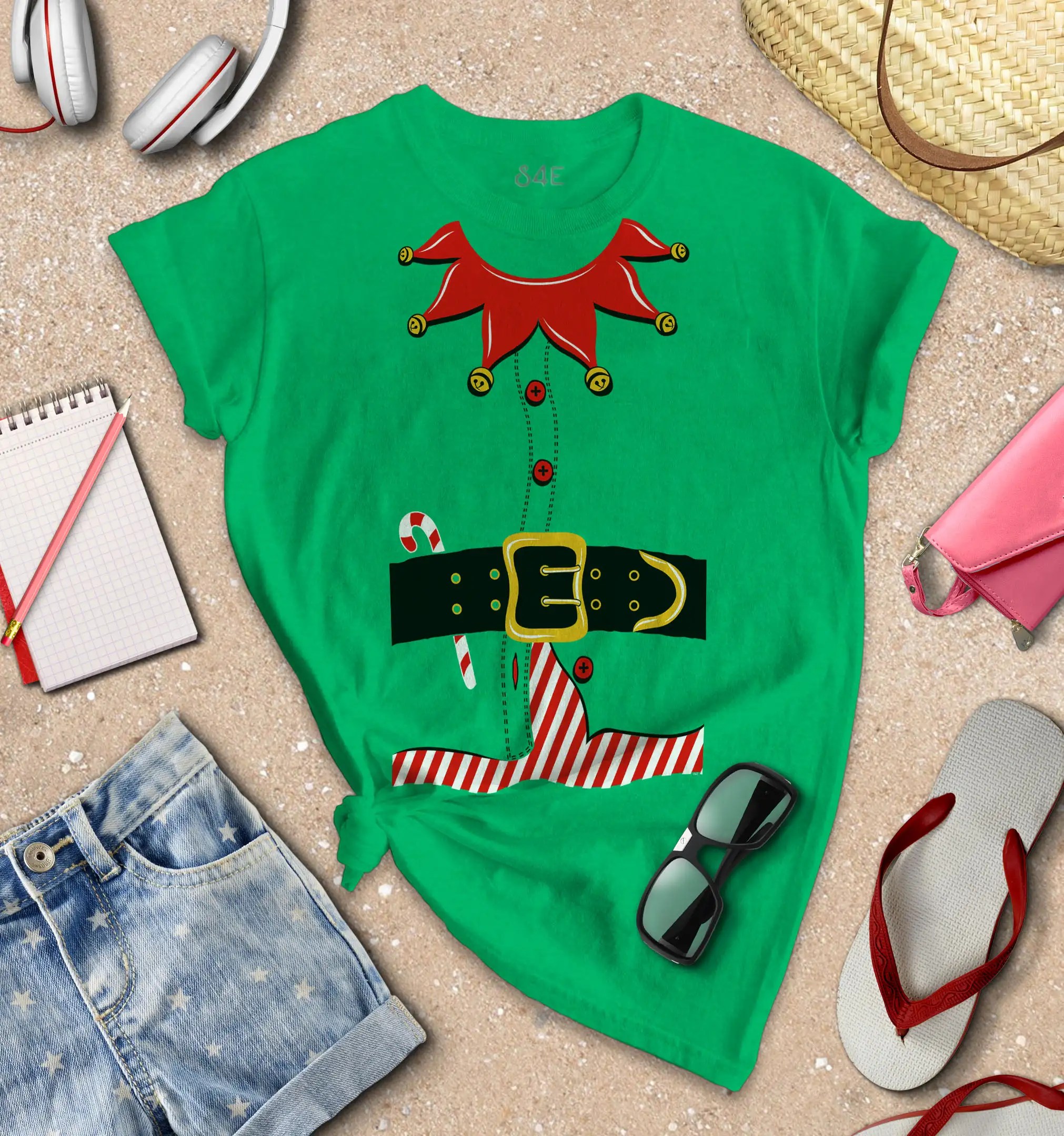 S4E Women's Elf Costume TShirt Funny Christmas Santa's Helper Shirts
