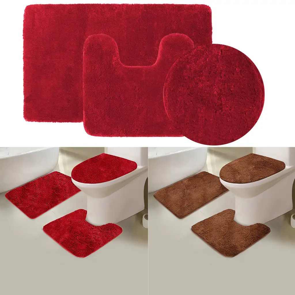 3 Pcs SOFT BATHROOM SET BATH MAT CONTOUR RUG TOILET LID COVER SET eBay