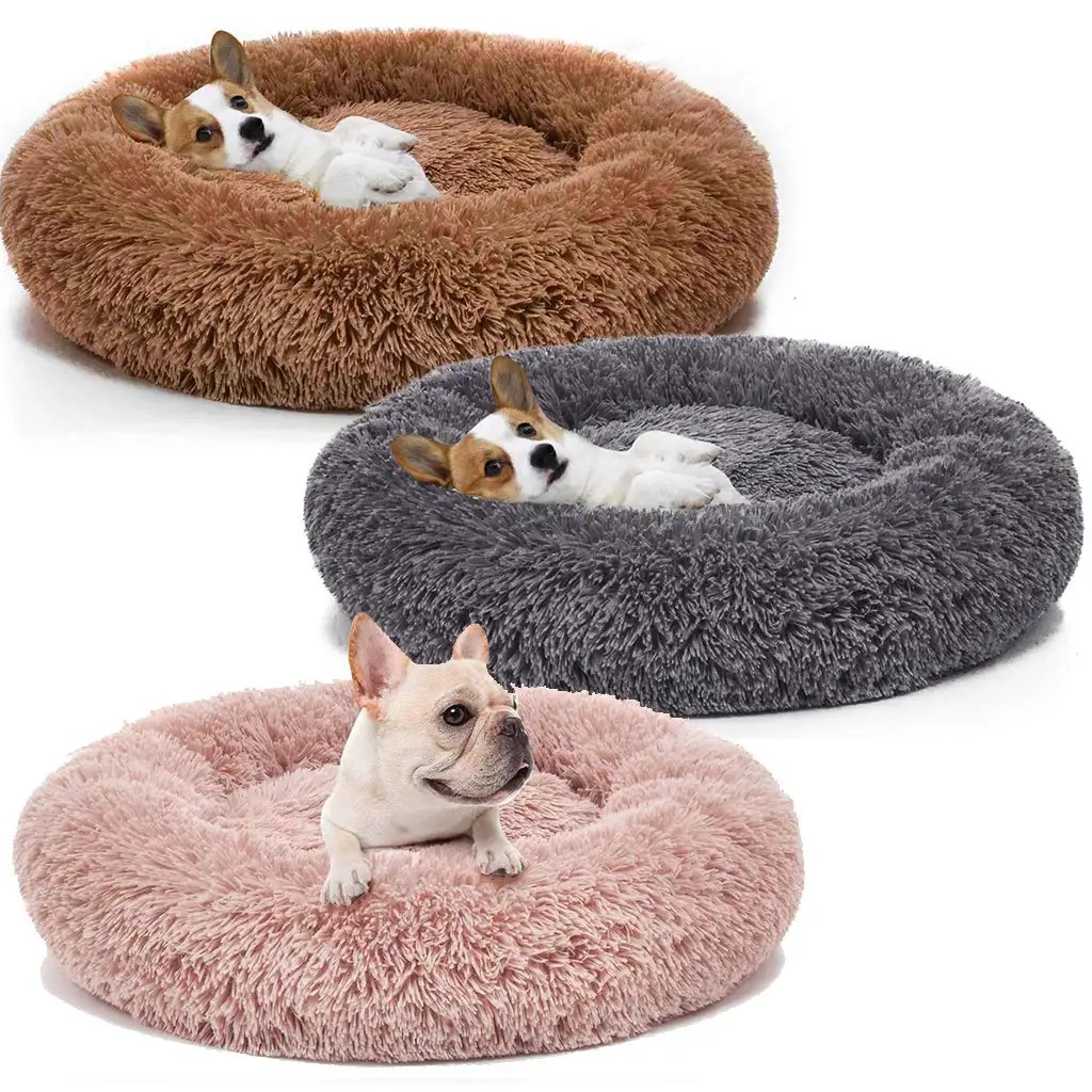 Warm Plush Round Donut Pet Dog Cat Bed Fur Cuddler Soft Puppy Calming